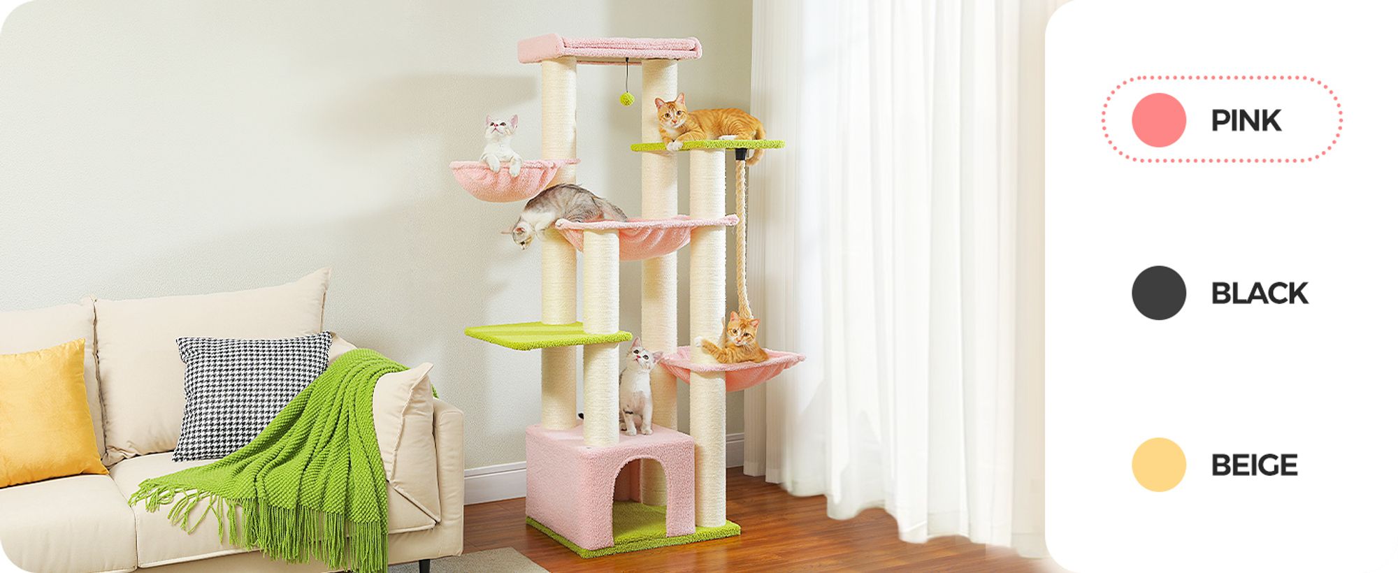 Purpurra Kratzbaum Extra-Dick Stämme XXL Stabil für Grosse Katzen, 114/170 cm