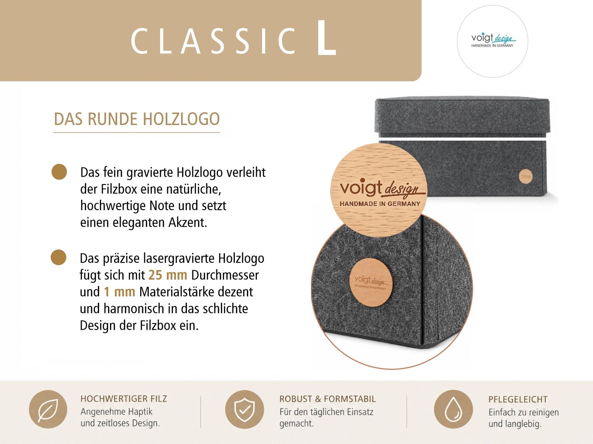 Aufbewahrungsbox CLASSIC Filz Gr. L (32x32x34 cm) mit Deckel in anthrazit meliert