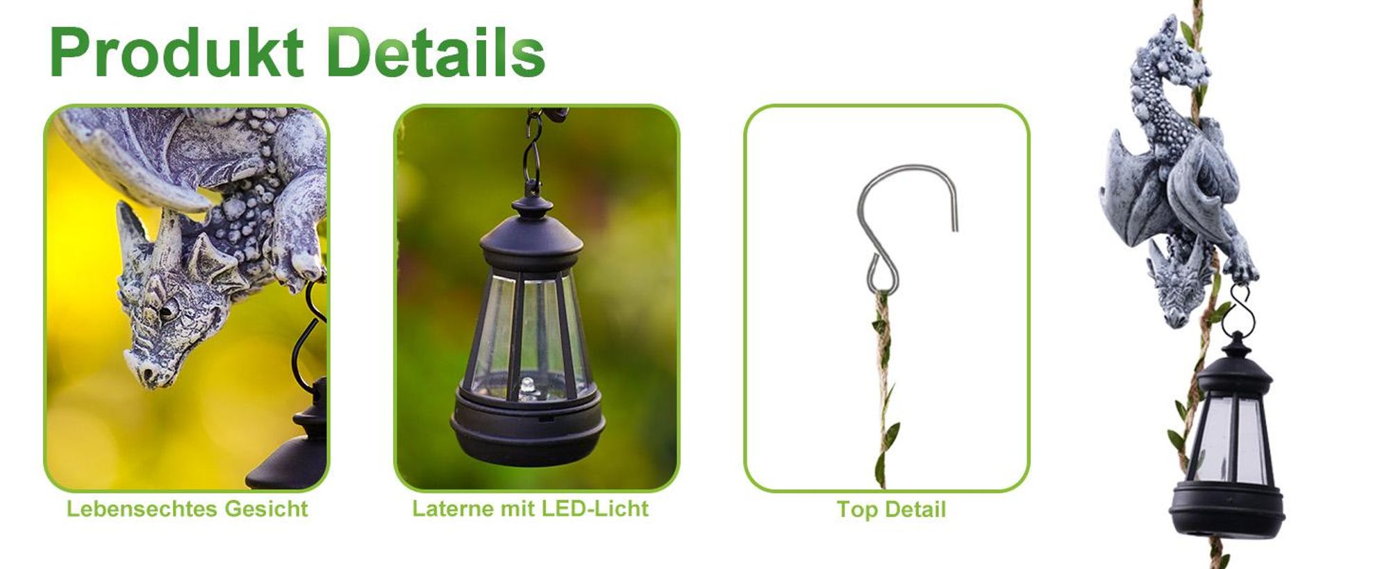Solarleuchte, Solarlampe, Gartenleuchte, Solar Laternen, Drachen Figuren, Gartendeko, Gartenfiguren