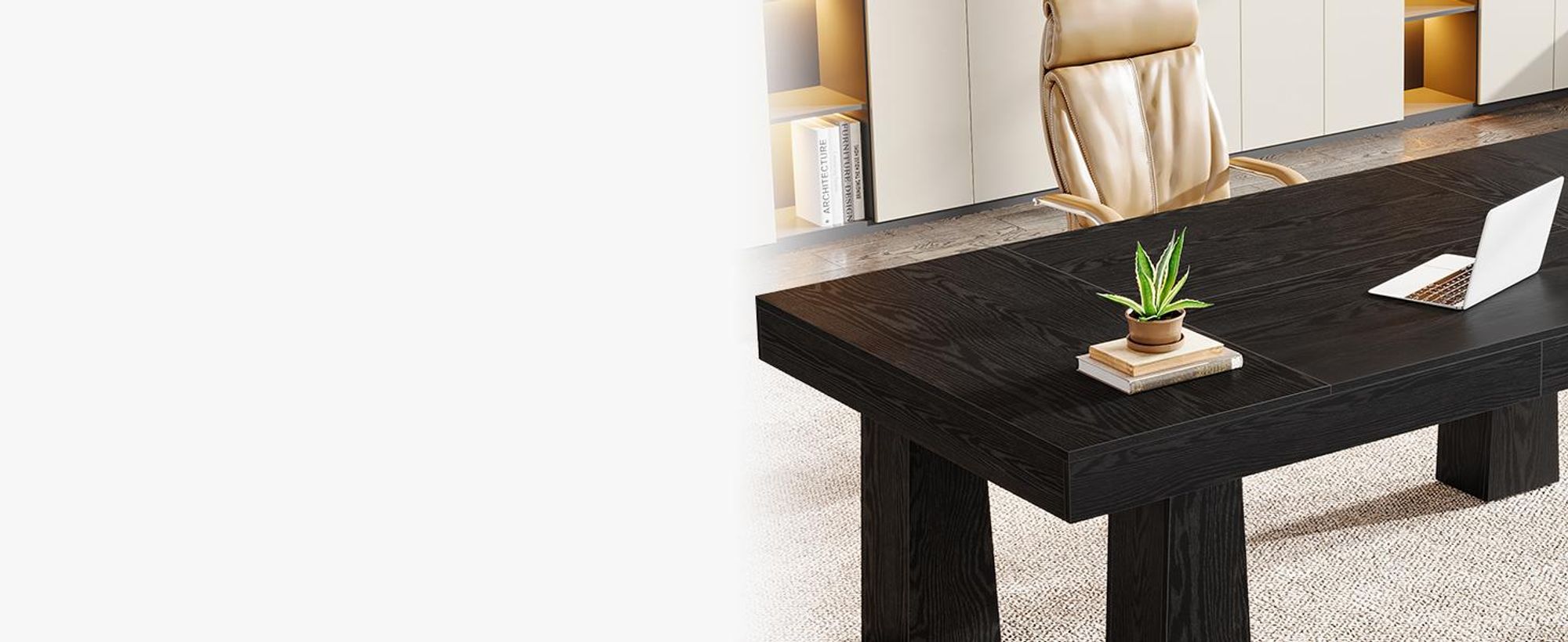 Tribesigns 160 cm Schreibtisch, robuster rechteckiger moderner Industrie-Besprechungstisch mit 4 konischen Beinen fürs Büro, Arbeitsplatz, Schwarz