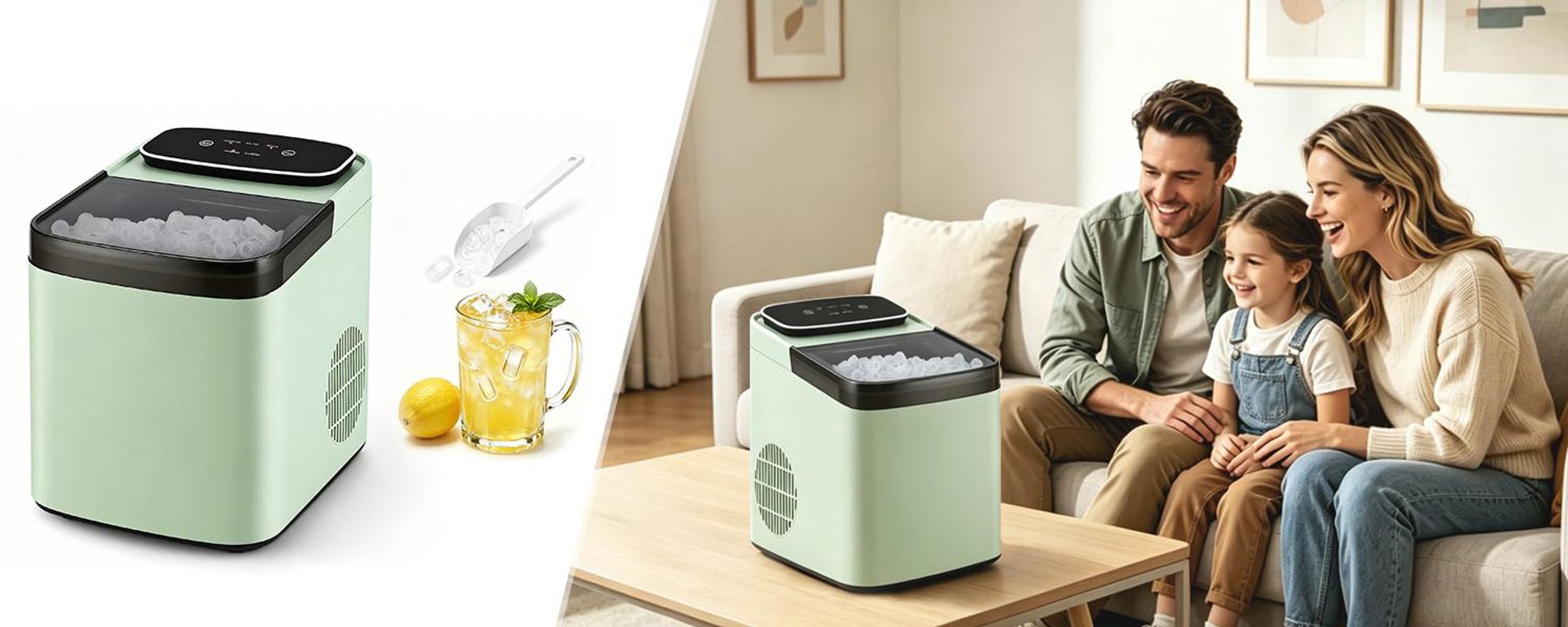 ZMH Eiswürfelmaschine Mini Eiswürfelbereiter Maschine Leise im Betrieb 2 Größen Eismaschine Eiswürfel maschine 9 Stück in 6 Minuten Bereit für Büro