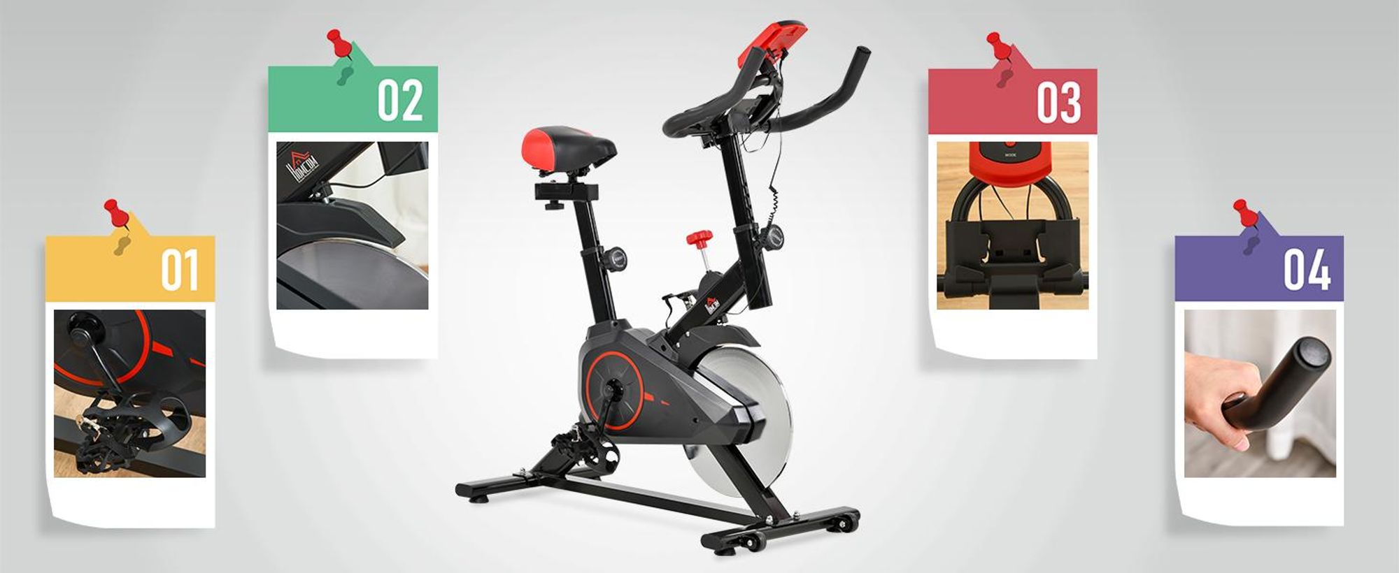 Rower treningowy HOMCOM, rower fitness z monitorem pracy serca, wyświetlaczem LCD, uchwytem na iPada, regulowanym siedziskiem i oporem, rower treningowy do domu, trening cardio w pomieszczeniach, 85 x 46 x 114 cm