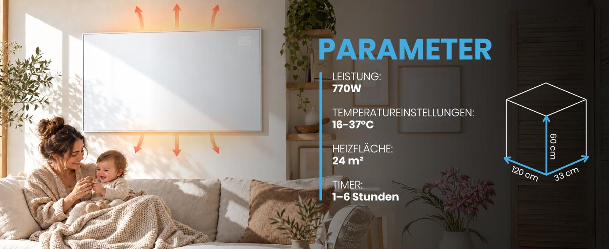 Infrarotheizung mit Fernbedienung Maltec WIFI APP 770W Thermostat Timer Heizplatte Heizkörper Heizpaneel Standgerät Wandmontage Konvektor Heizung