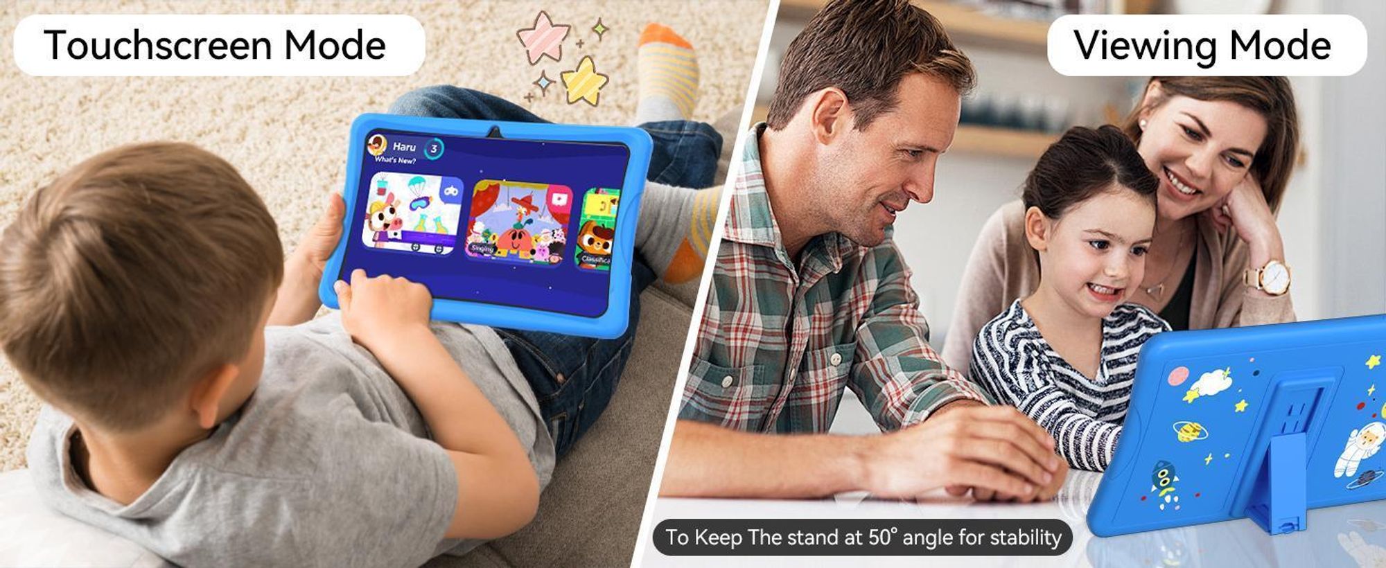 KOBONA-Tabwee K10 Kids 10.1" Rosa Tablet, Google Kids Space, 4+64GB ROM, Android 15 WiFi Tablet für Kind mit Kindgerechte Hülle und Stift, 5000mAh