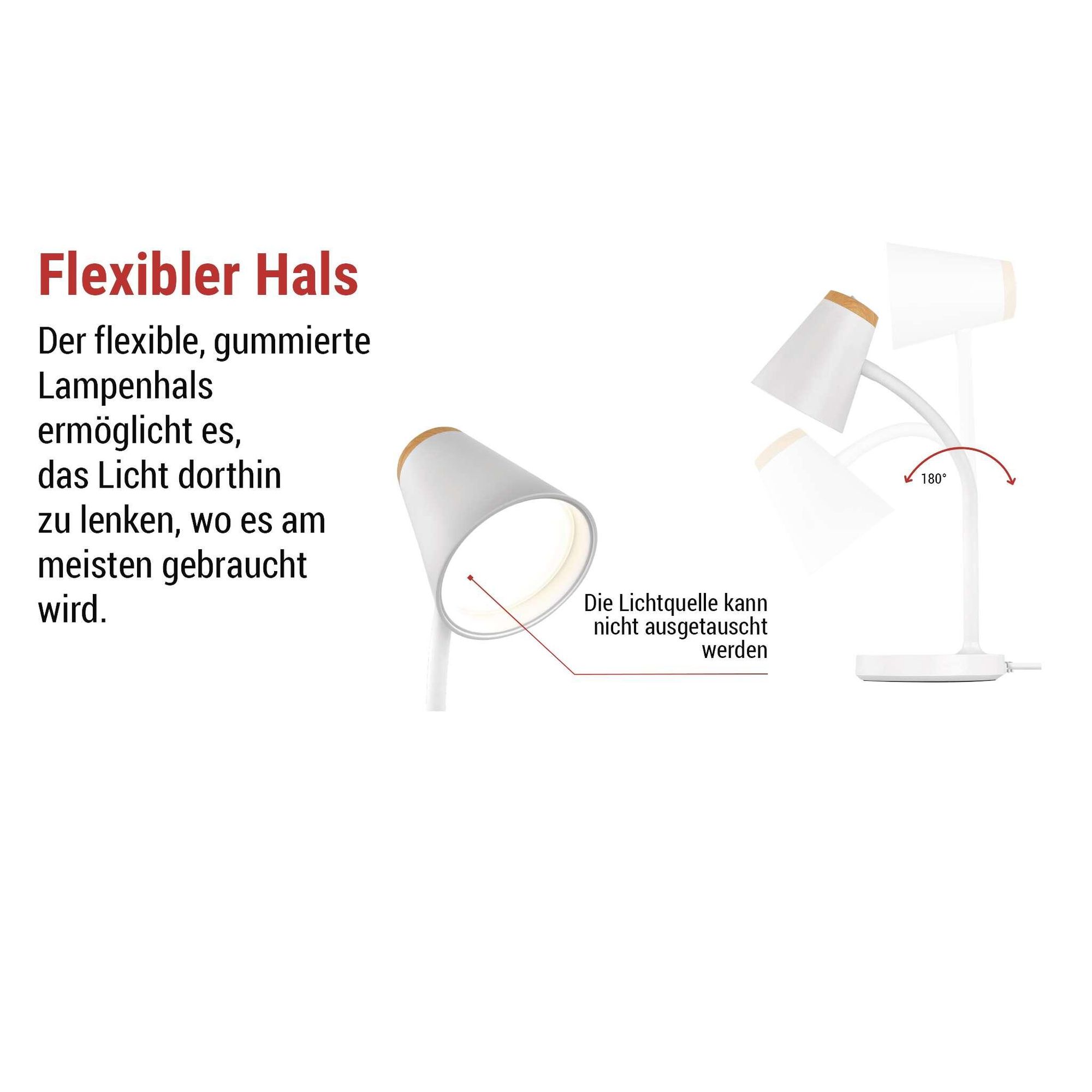 EMOS LED Tischlampe TARA 4,5 W, 280 lm, Neutralweiß 4000 K, flexibel mit Netzkabel 1,6m, Euro-Stecker, CRI Ra>85, Leuchtdauer 30000 h, Weiß, Z7641W