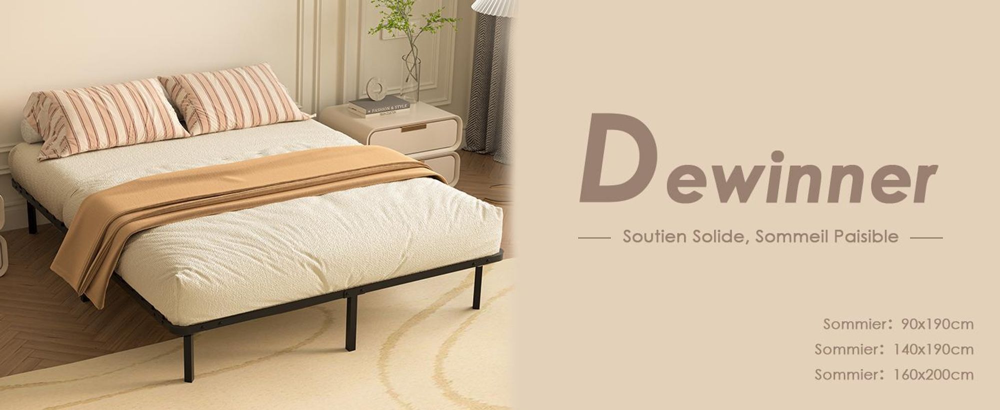 DEWINNER Bettgestell 160x200 | Lattenrost mit 9 Füßen für Erwachsene | 2x18 Latten | Bettrahmen 160x200 mit Lattenrost | Schnelle und einfache Montage