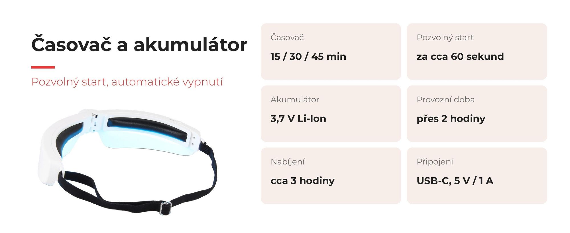 Časovač a akumulátor brýlí pro světelnou terapii LIROMA