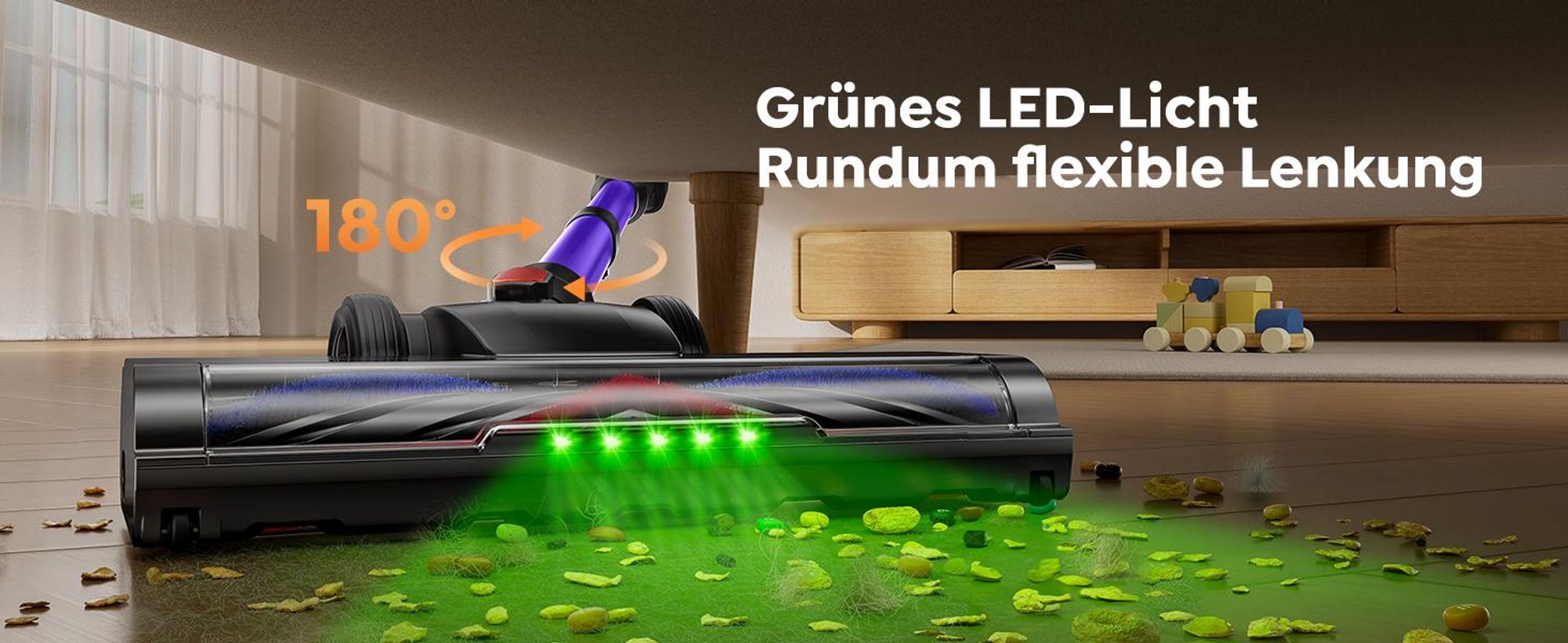 Buture VC100 Akku Staubsauger, 500W/45.000pa Staubsauger Kabellos mit Touchscreen, Bis zu 55 Min Laufzeit, Kabelloser Anti-Tangle-Staubsauger