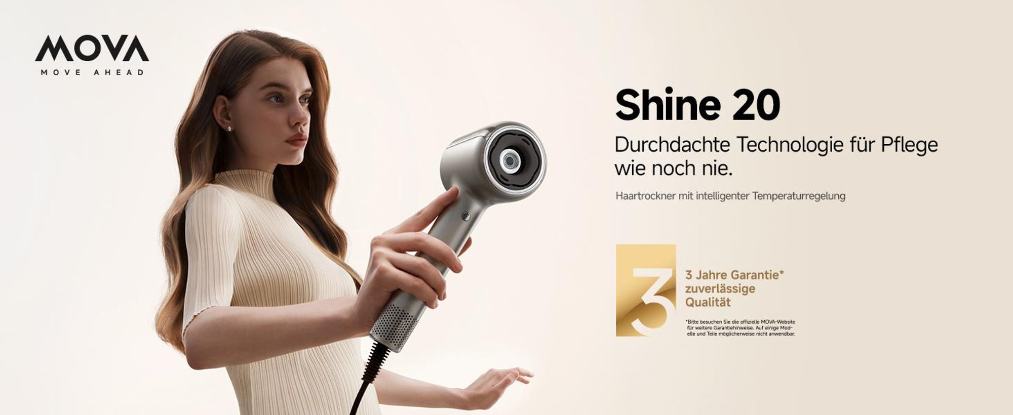 MOVA SHINE 20 Haartrockner Silber – KI-gesteuerte Thermostat-Technologie, gleichmäßige Wärme, schnelle Trocknung & Multi-Styling