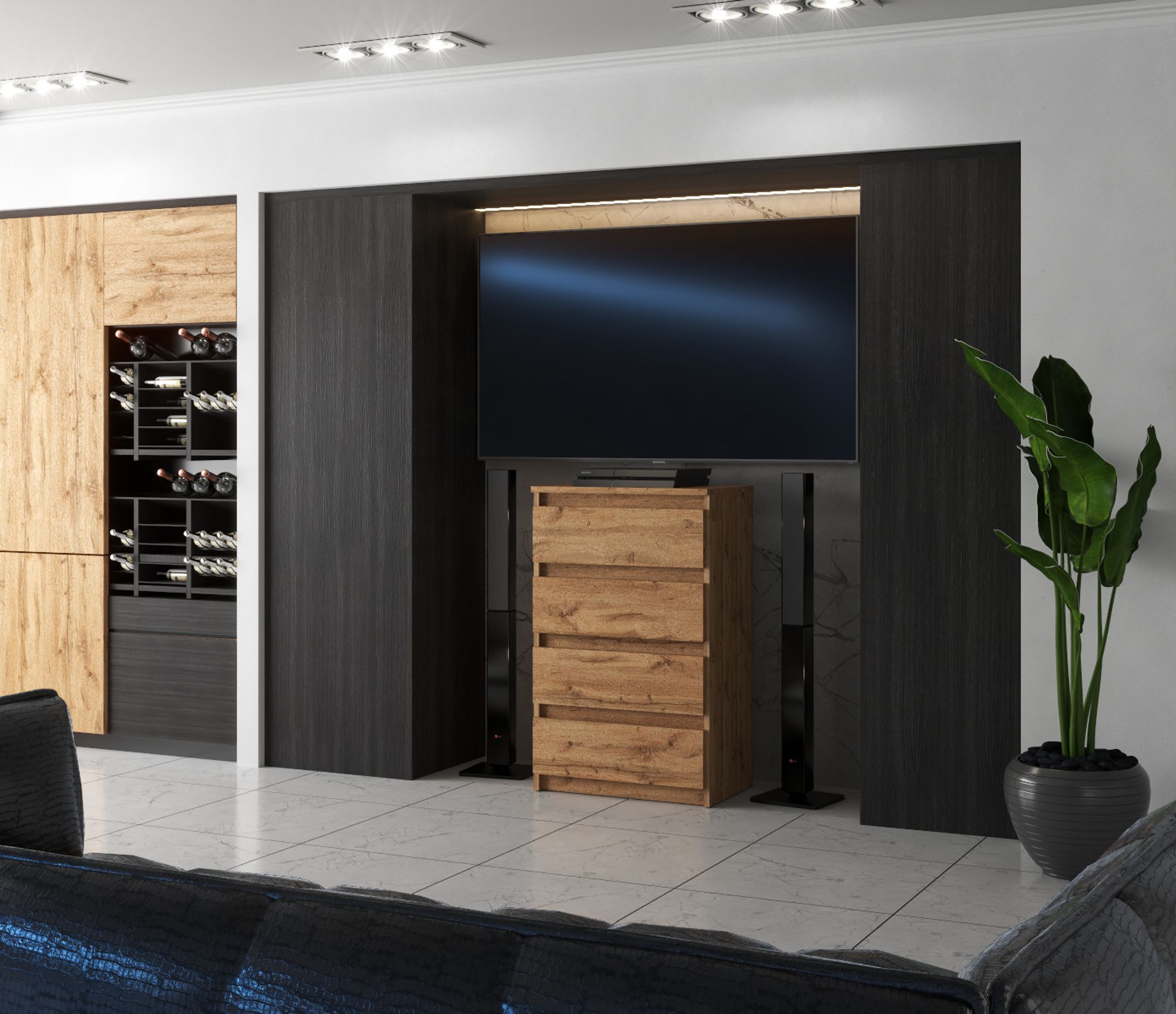 Kommode mit 4 Schubladen – Eiche Wotan – 60 cm – Holzoptik