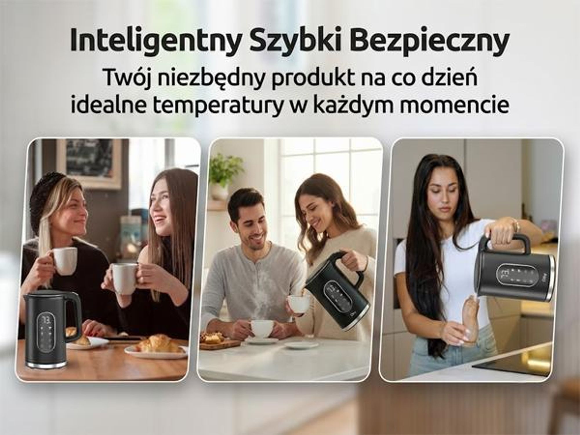 Czajnik Olvy z ustawieniem temperatury 1,7 l - wyświetlacz LCD, 2200 W, bez BPA, funkcja utrzymywania ciepła, filtr antywapienny, wybór temperatury 40-100°, stal nierdzewna