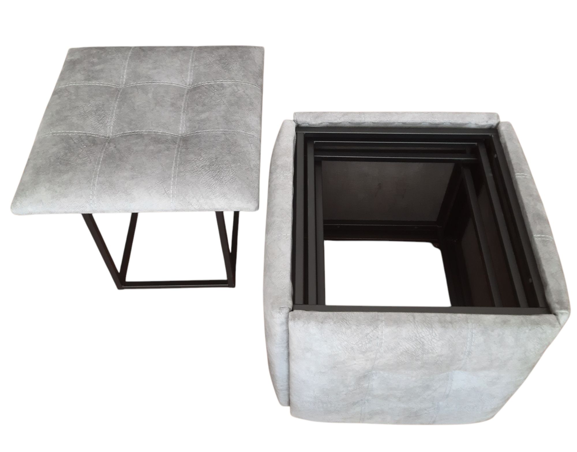 Hocker Set 5-in-1 Sitzhocker-Transformer XL 50 cm Grau Wildleder-Optik Rollbar