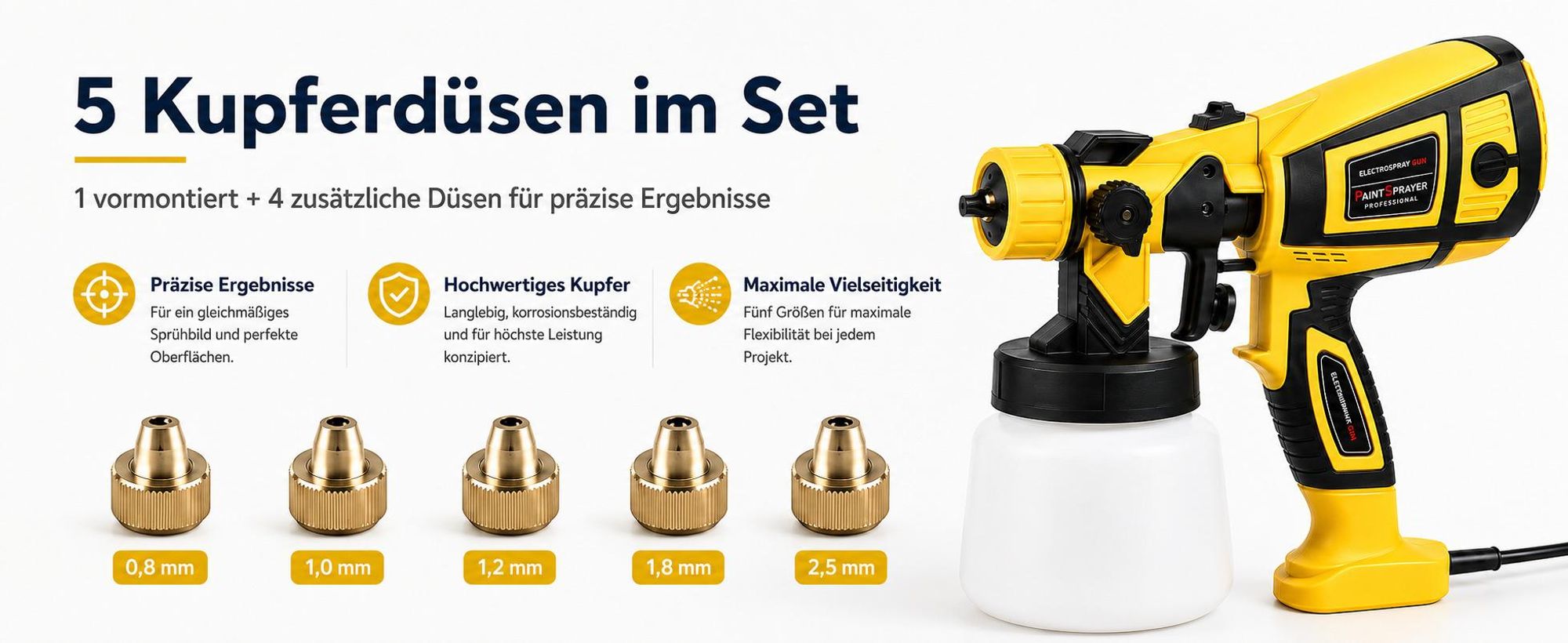 Farbsprühsystem Elektrisch Lackierpistole Farbsprühgerät 700W 1,4L 5 Kupferdüsen 3 Muster