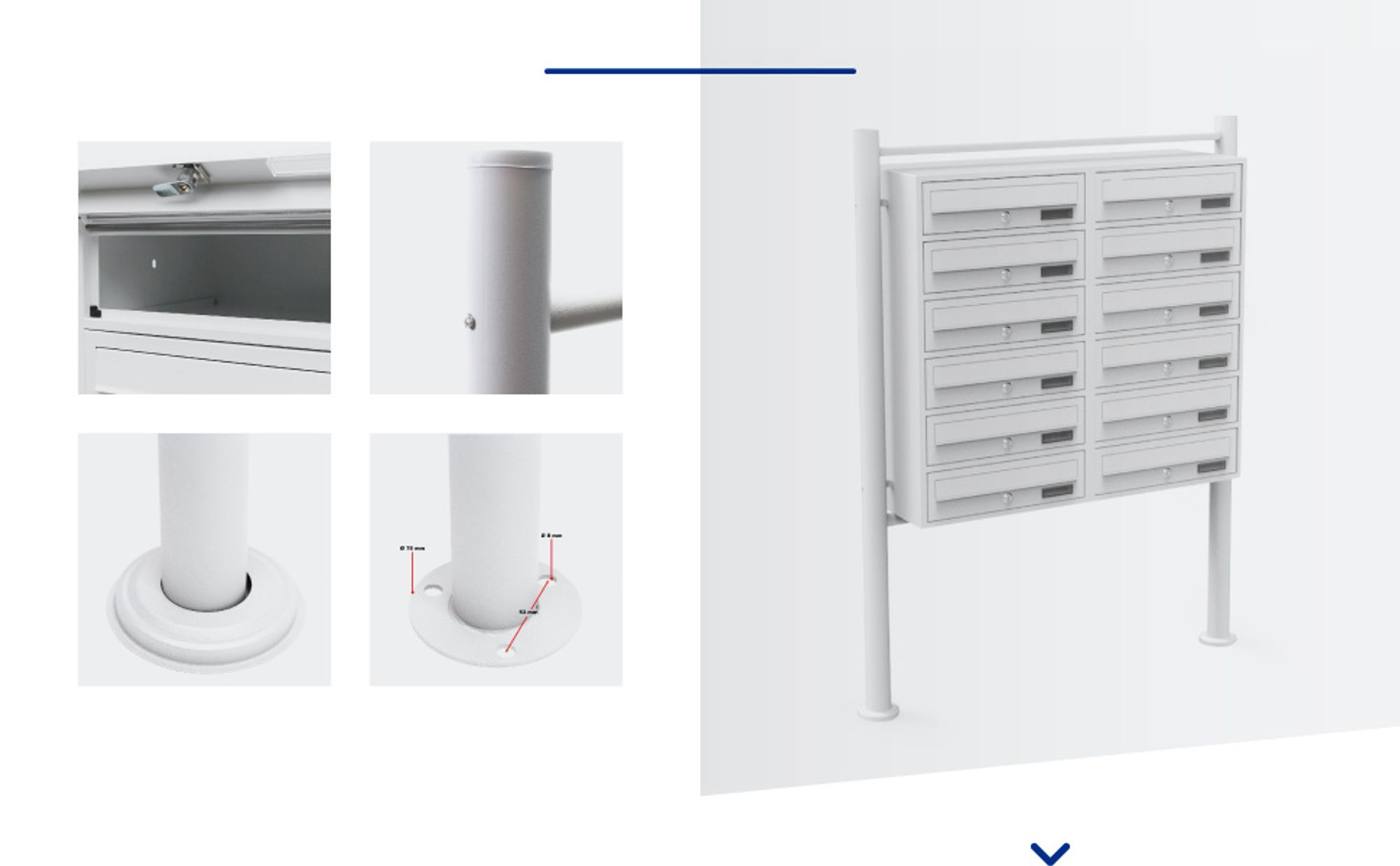 Wiltec 12er Briefkastenanlage weiß 945 x 270 x 1500 mm, Standbriefkasten mit 2x6 Fächern, Schlüssel und Namensschild, Briefkasten Postkasten mit Ständer