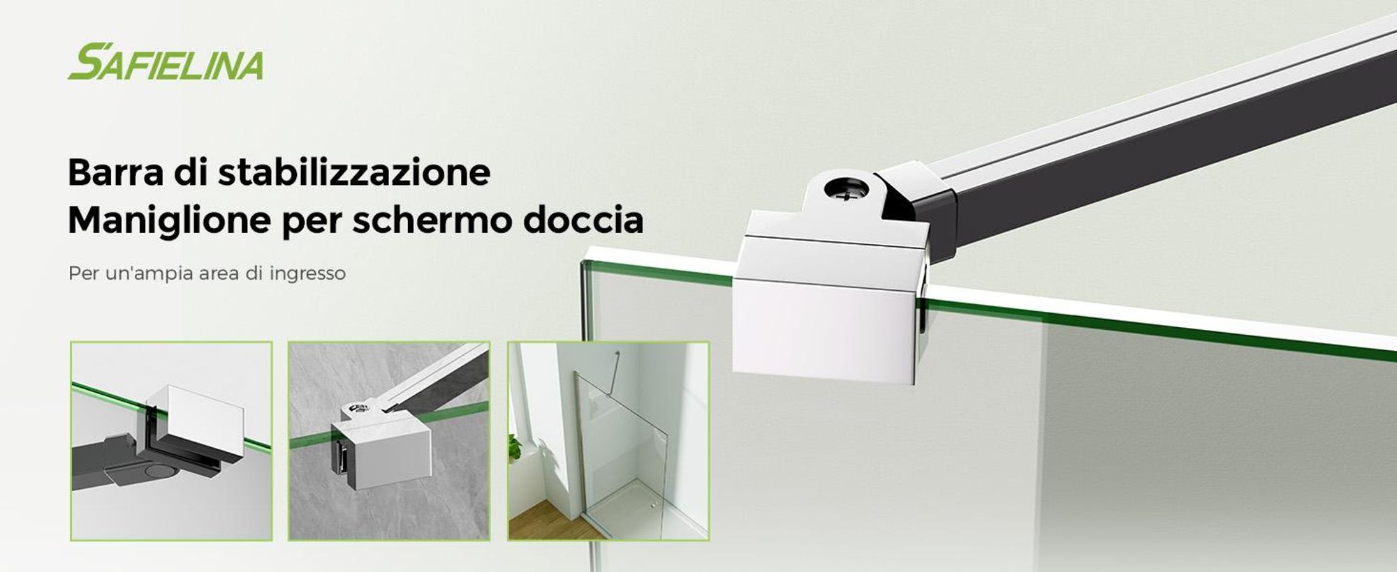 Barra stabilizzatrice per doccia 50 cm, supporto per parete doccia fissato nella parte superiore per vetro da 6-8 mm, barra di sostegno per parete doccia regolabile a 180°, lega di zinco, cromata