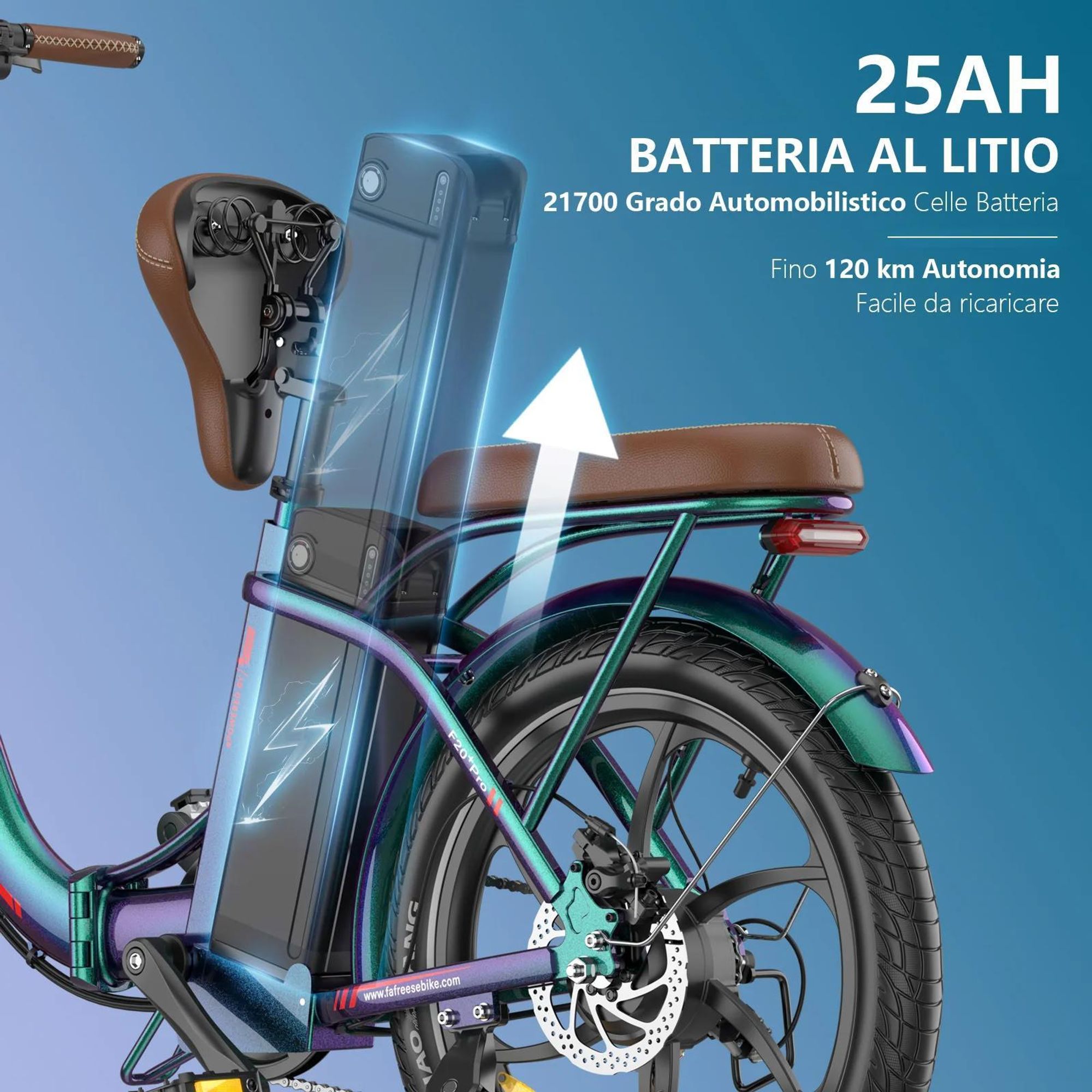 Bicicletta Elettrica FAFREES F20+ Pro - Motore 250W Batteria 36V25Ah Pneumatici Da 20" Freni A Disco Meccanici - Aurora Blu