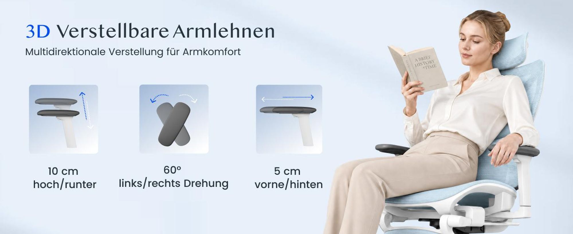 FLEXISPOT ErgoX Ergonomischer Bürostuhl mit Fußstütze, 3D-Armlehnen & Kopfstütze, 5D-verstellbare Rückenlehne, Tragfähigkeit von 136 kg, Blau
