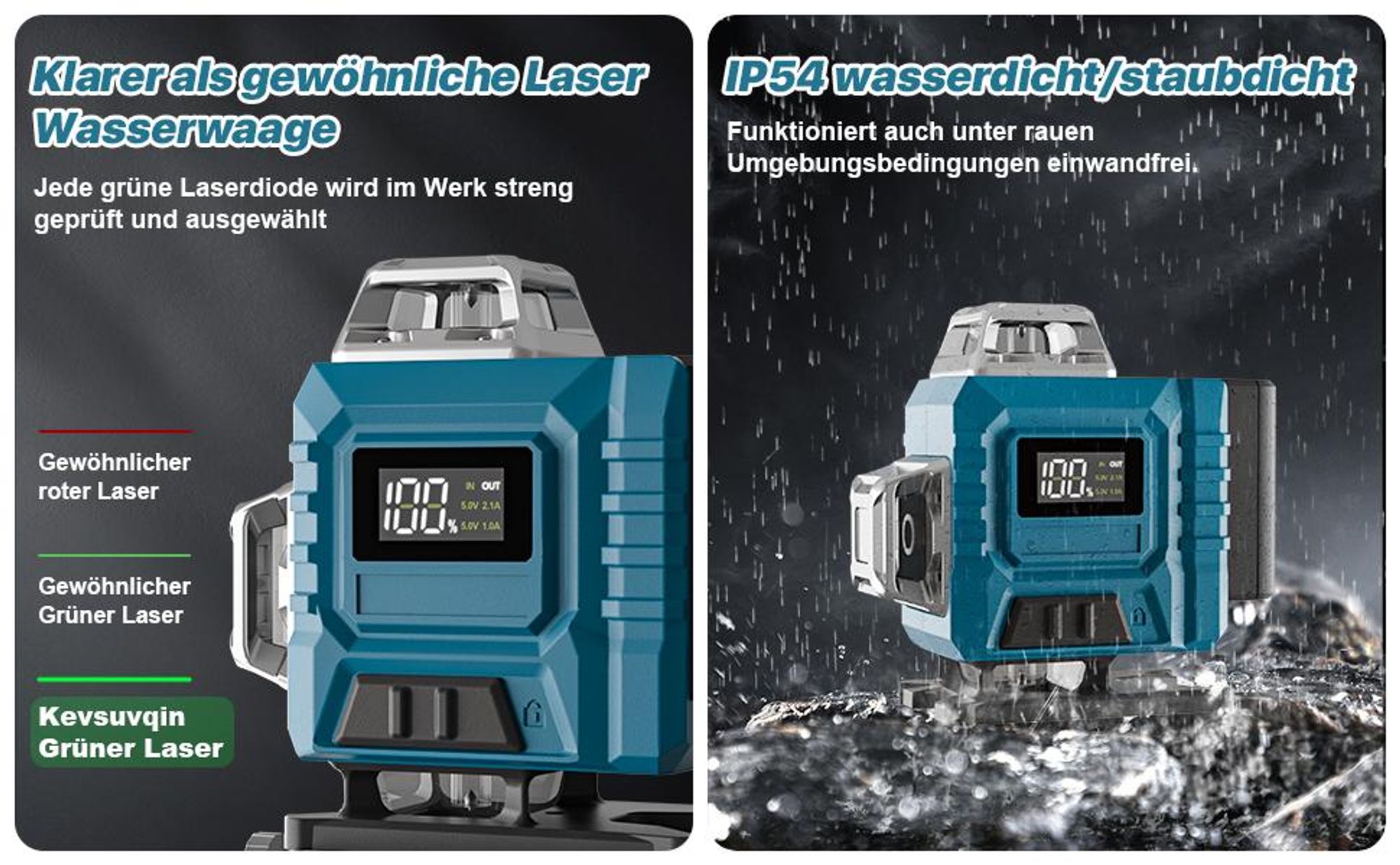 Kreuzlinienlaser profi 4D 16 Lines Laser Level 360º Rotary, LED-Anzeige, Automatische Kreuzlinienlaser mit 2x3,0Ah Batterie, IP54 Staub & Wasserschutz