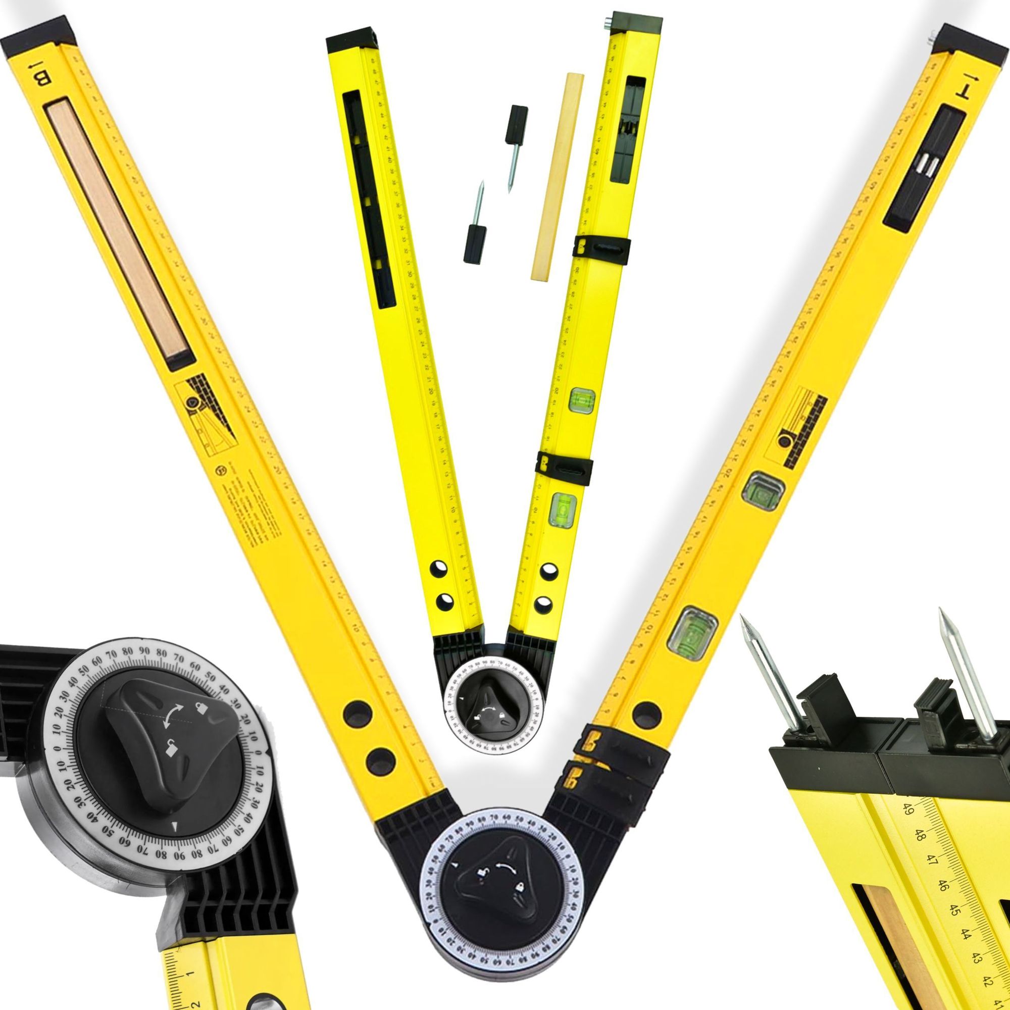 GEKO | Winkelmesser, 3-in-1, Aluminium, Wasserwaage, Verstellbarer Winkelmesser, Magnetischer Winkelmesser, Gradmesser