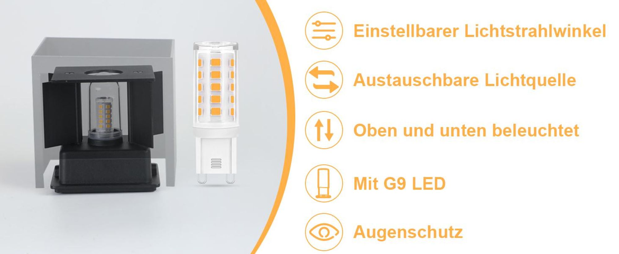 ZMH Led Wandleuchte 2ER Aussen Schwarz Wandlampe G9 Warmweiß Modern Up Down IP65 Wasserdicht Außenwandleuchte Einstellbarer Strahl Flurlampe