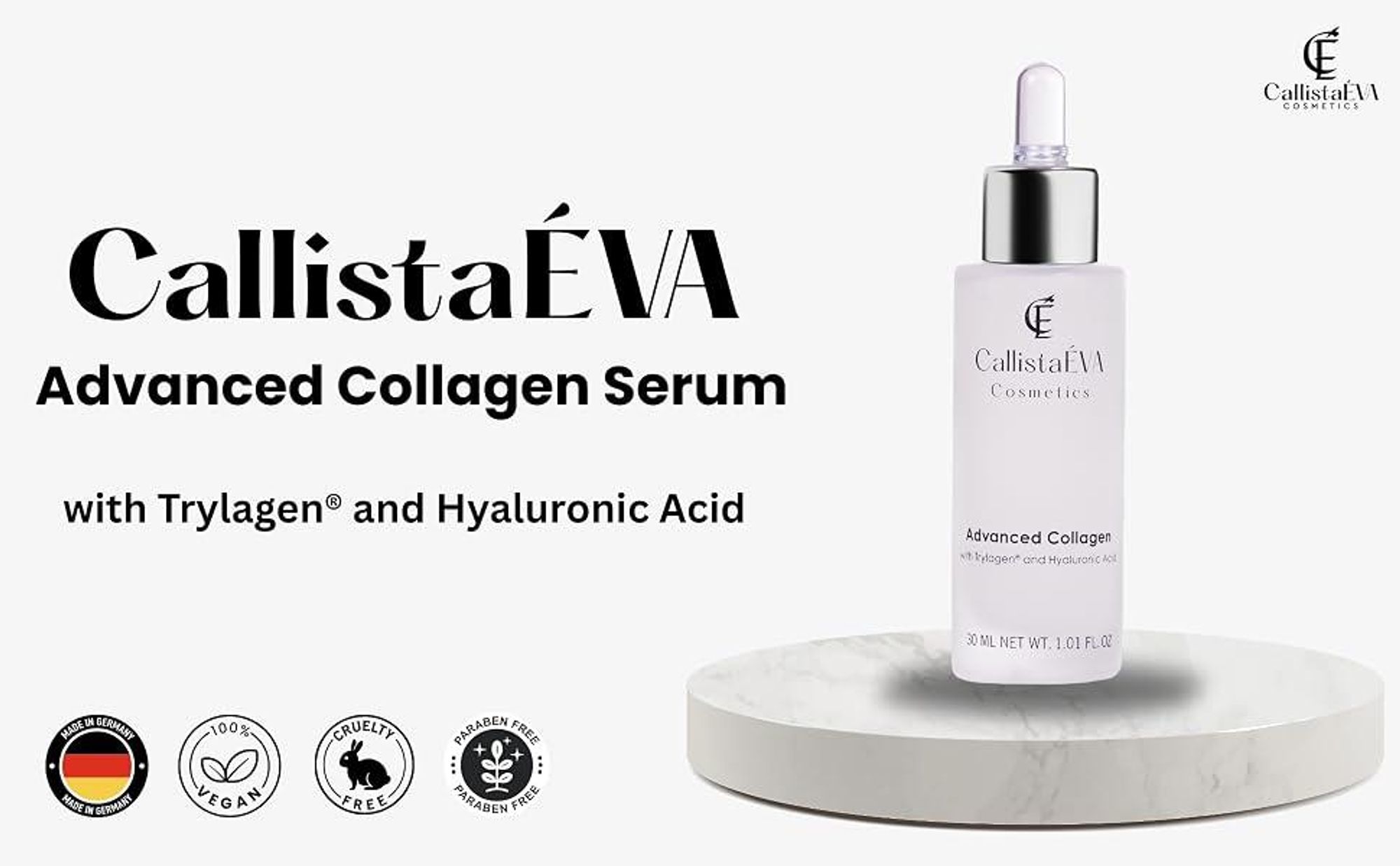 CallistaÉVA Advanced Peptide Kollagen Serum Mit Peptiden & Hyaluronsäure– Anti-Aging Gesichtsserum, – Reduziert Falten & Spendet Feuchtigkeit – 30ml
