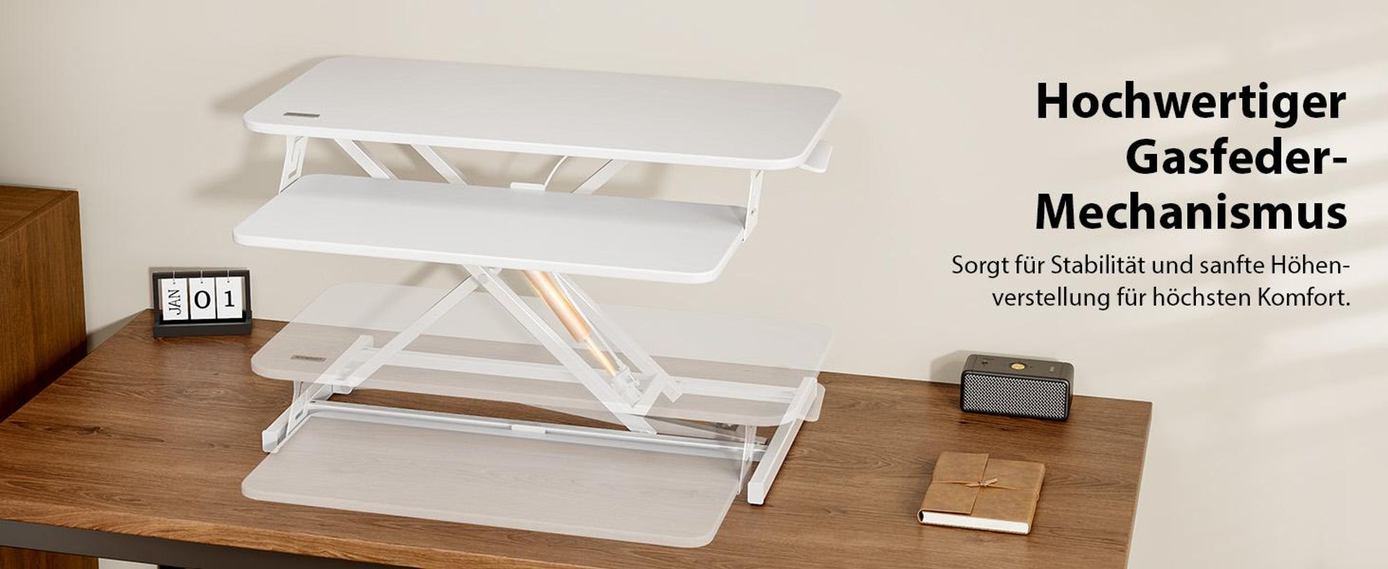 SENSE7 Desktop-Konverter Weiß Ergonomischer Schreibtischaufsatz Höhenverstellbar Sitz-Steh Workstation 81x40cm Büro Stehpult Monitorständer bis 13 kg