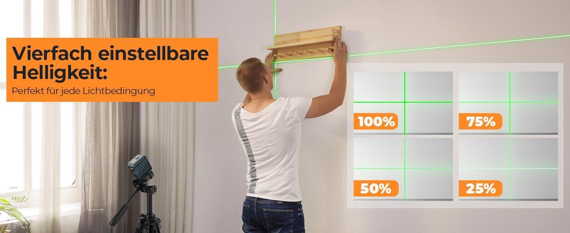 Laser à lignes croisées CIGMAN CM-G01 vert 30 m, à nivellement automatique, indice de protection IP54