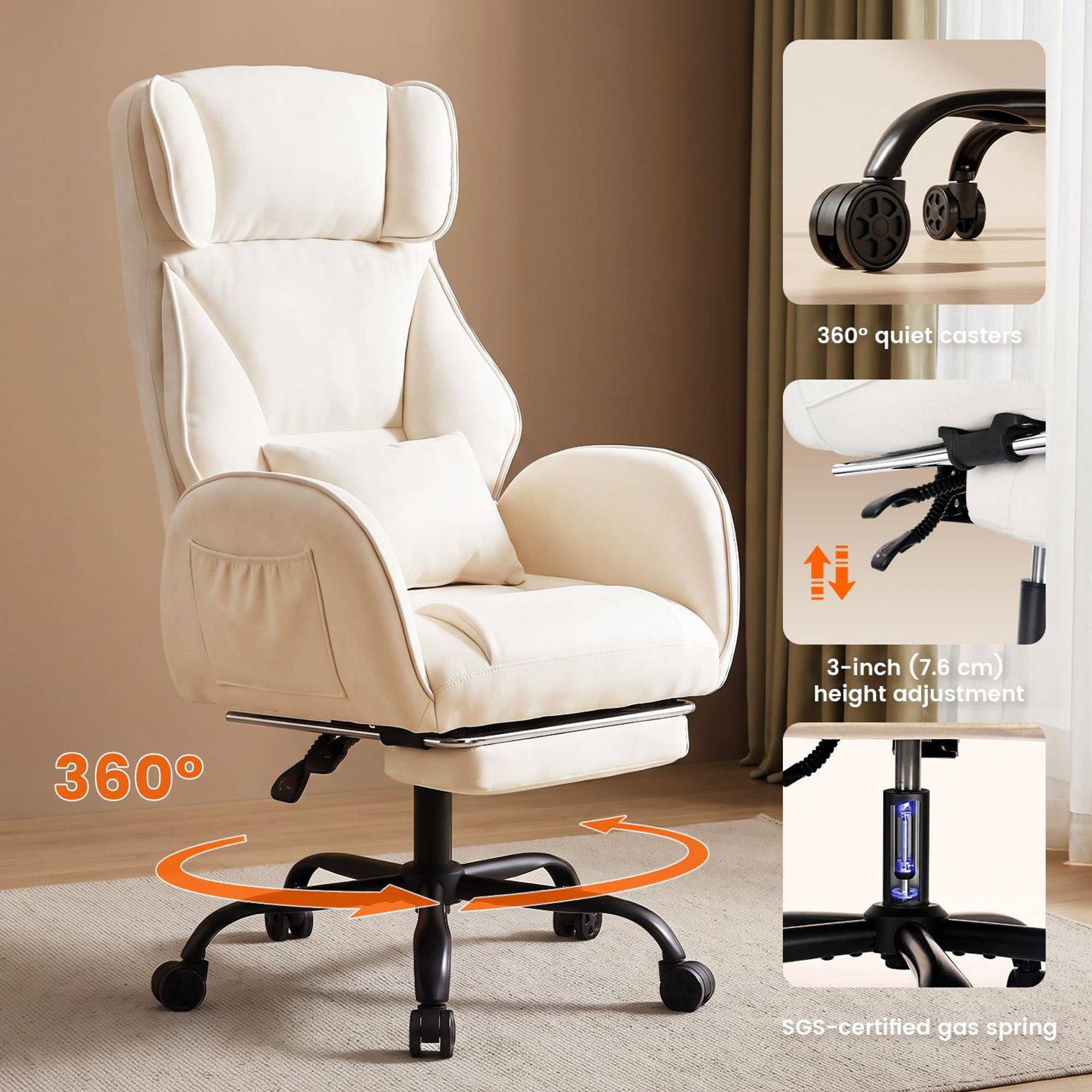 OYAJIA Gaming Stuhl 200kg Bürostuhl mit Fußstütze, CHENILLE-STOFF für Home Office, 135° Verstellbare Rückenlehne, Extra Breiter Sitz für Schneidersitz