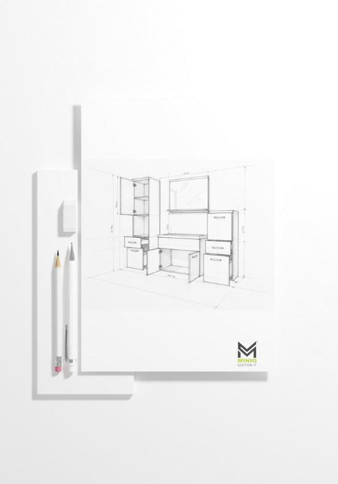 Minio, bagno, set di mobili da bagno "ALO", set di 4 pezzi, con lavabo, pino Bodega / bianco lucido