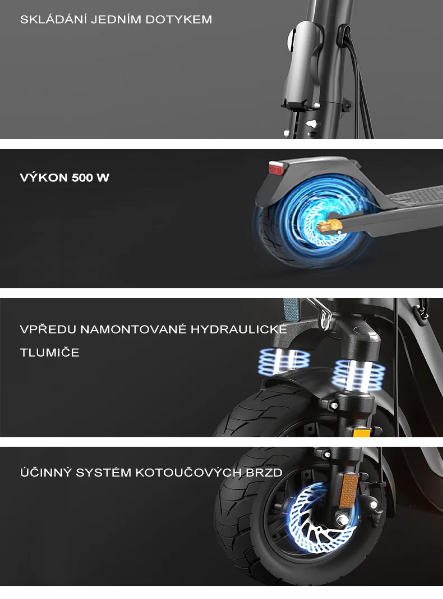 JOYOR C10E Elektrická koloběžka - 500W Motor 48V10.4AH Baterie 10 Palcové Pneumatiky ABE  Kotoučové Brzdy - Černá