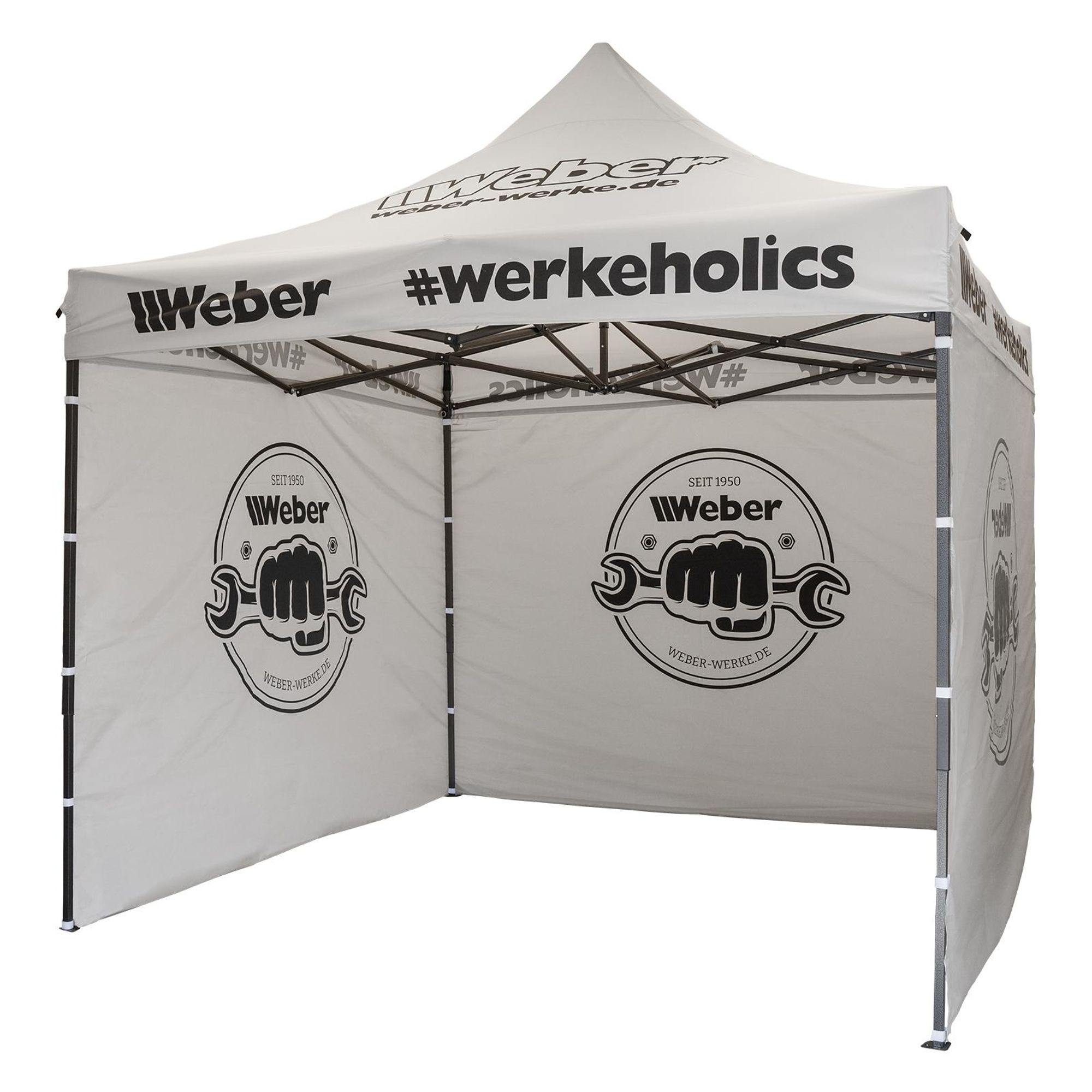 Weber Easy-Up Zelt 3x3 m grau – inkl. 3 Seitenwänden – ideal für jede Jahreszeit