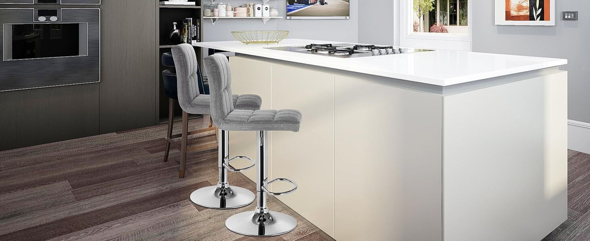 WOLTU Stilvoller Barhocker 2er Set aus Leinen & Metallbeinen cremeweiß