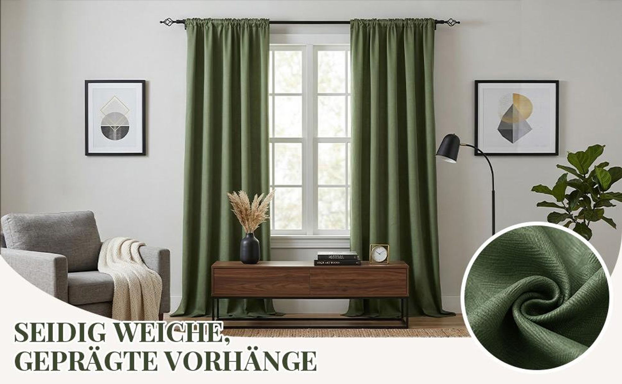 Geprägte Vorhänge Grün 2er Set Blickdicht 85% - 310GSM Thermo Gardinen Samt Vorhang 132x274cm Verdunkelungsvorhang mit Multifunktionsband Kräuselband Wohnzimmer Schlafzimmer