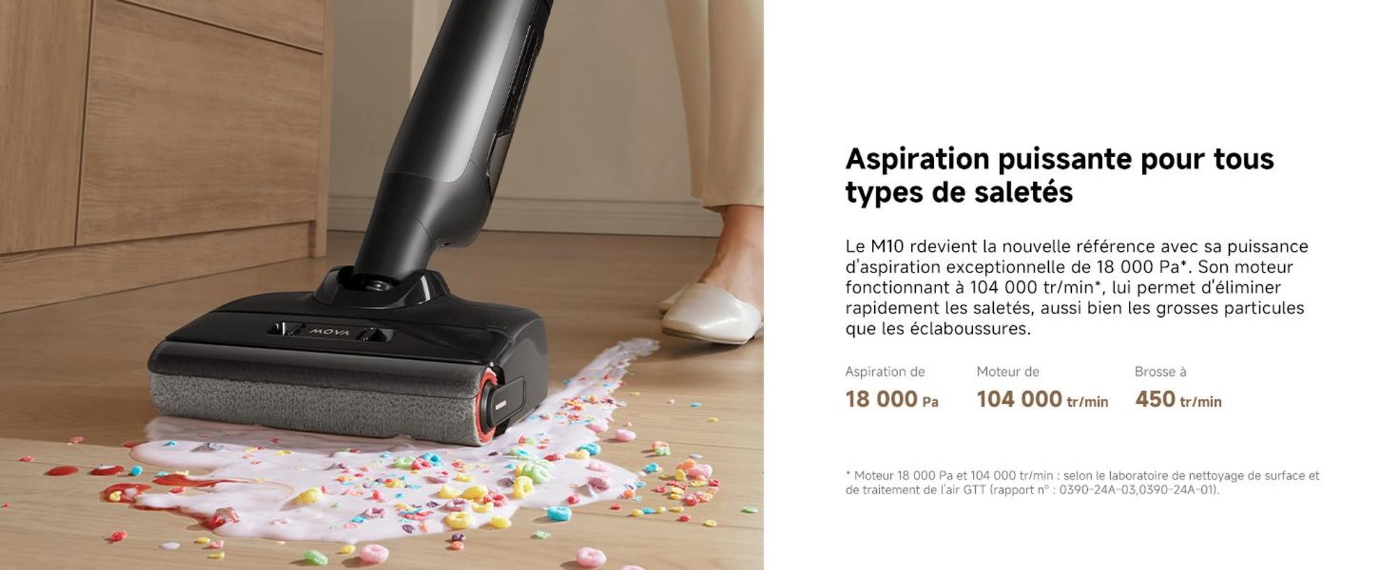 MOVA M10 Aspirateur laveur, ultra-léger 0,9 kg, design plat 180° avec rotation 90°, brosse double anti-enchevêtrement, puissance 18 kPa