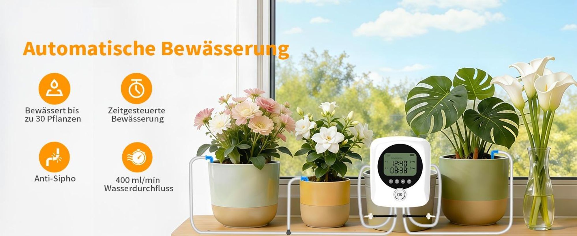 Automatische Bewässerung Pflanzen BewässerungssystemTropfbewässerung Indoor Garten Bewässerung mit Doppelte Pumpe Unabhängige Kontrolle, 30 Topfpflanz