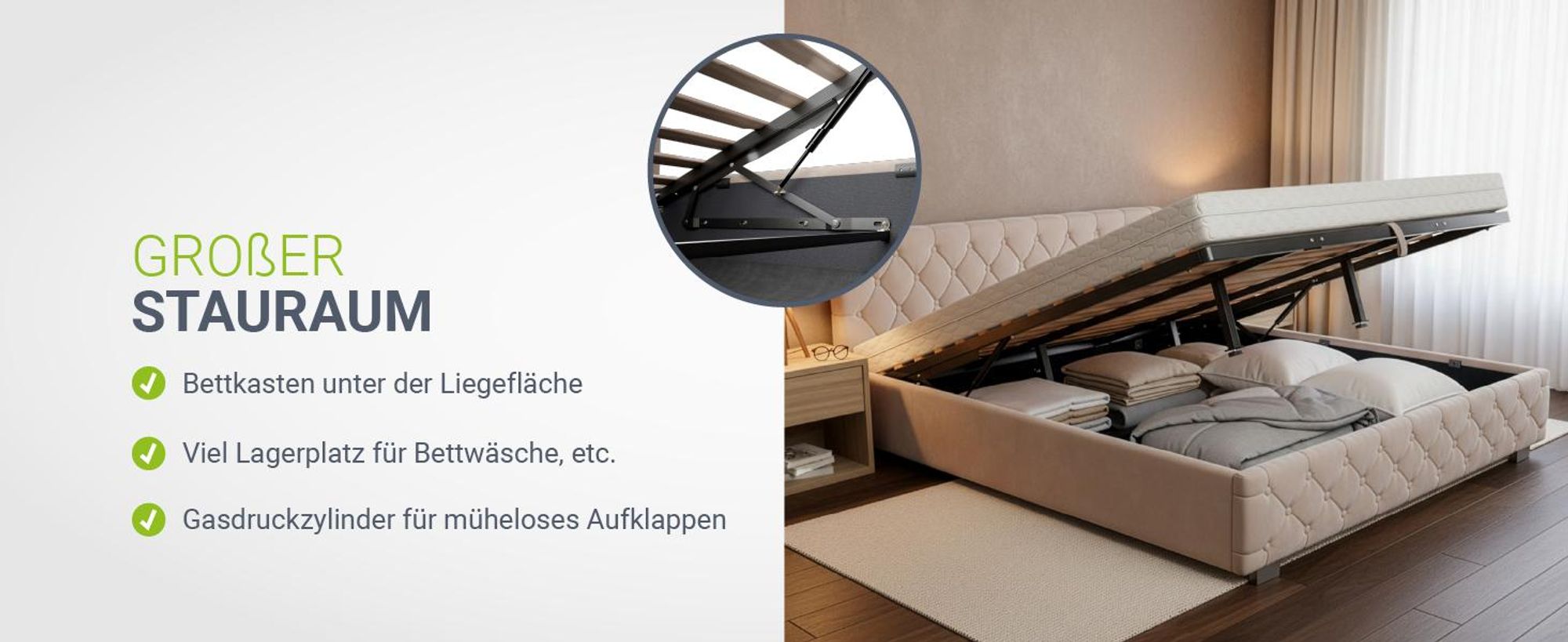 Juskys Polsterbett Nizza 180x200 cm mit Matratze - Bettgestell mit Lattenrost, Stauraum & LED Beleuchtung – Samtbezug, Chesterfield-Steppung - Beige