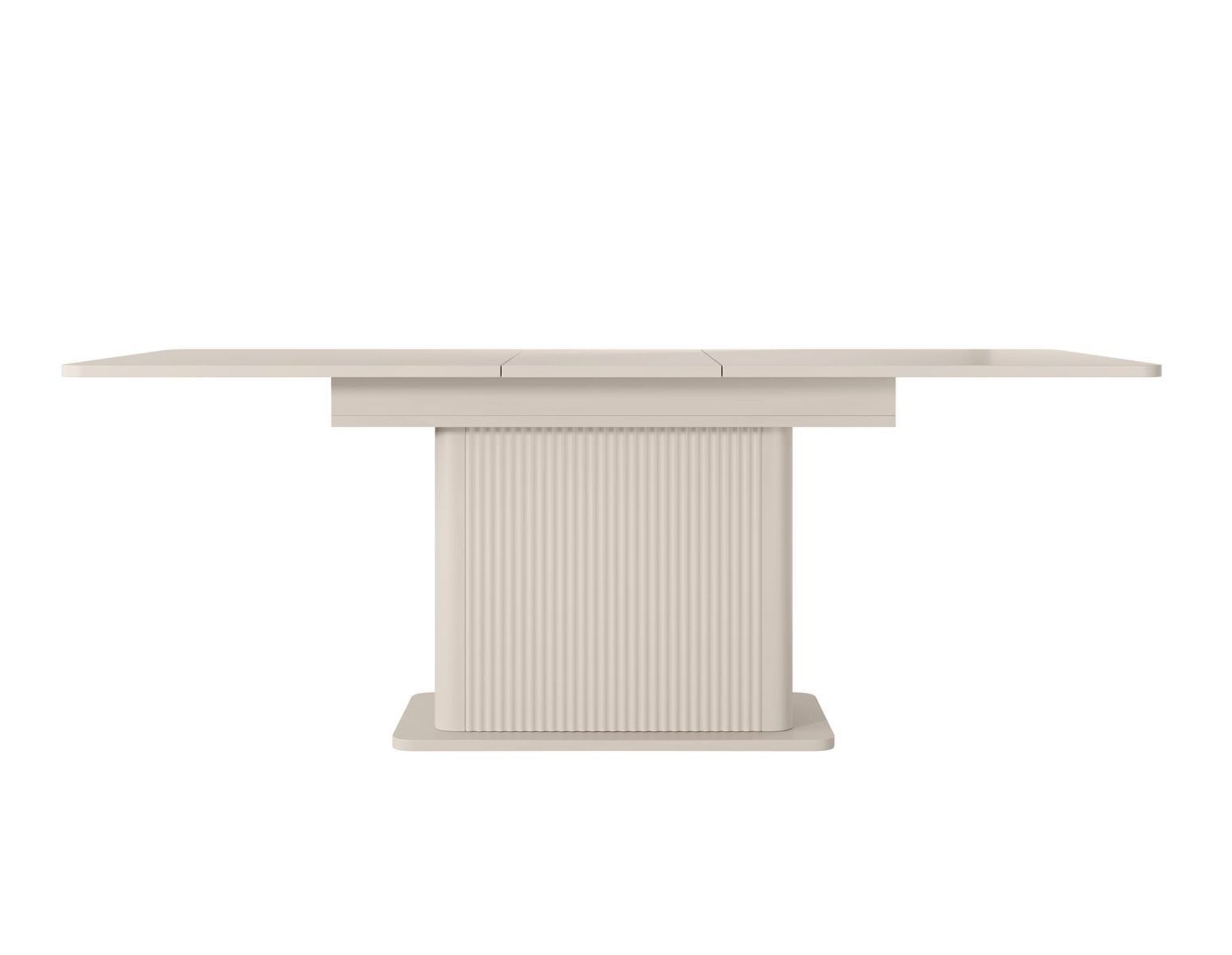 BETTSO Ausziehbarer Esstisch LANTE Beige geriffelt, Säulentisch 160 bis 200 cm, Skandinavischer Küchentisch für 6-8 Personen, Design Holztisch