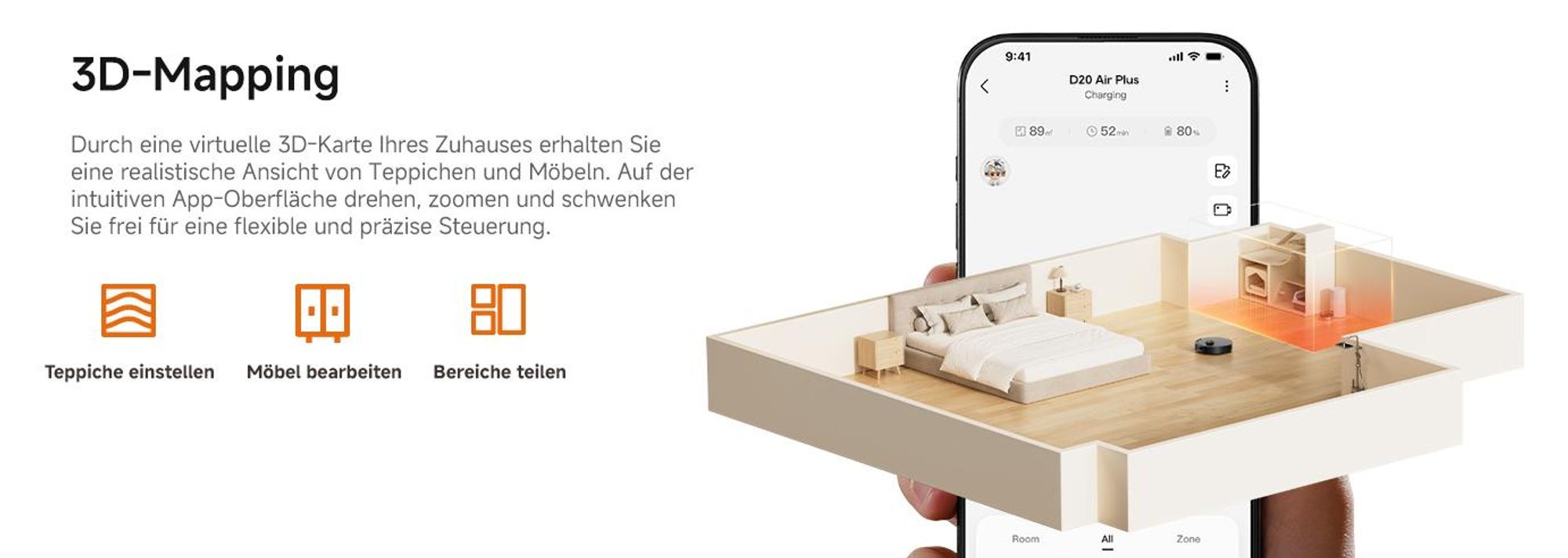 Dreame D20 Air Plus Saug- und Wischroboter mit 20.000Pa Saugkraft,Verwicklungsschutz,selbstentleerendem Dock,Teppich-Tiefenreinigung,Smart-Navigation