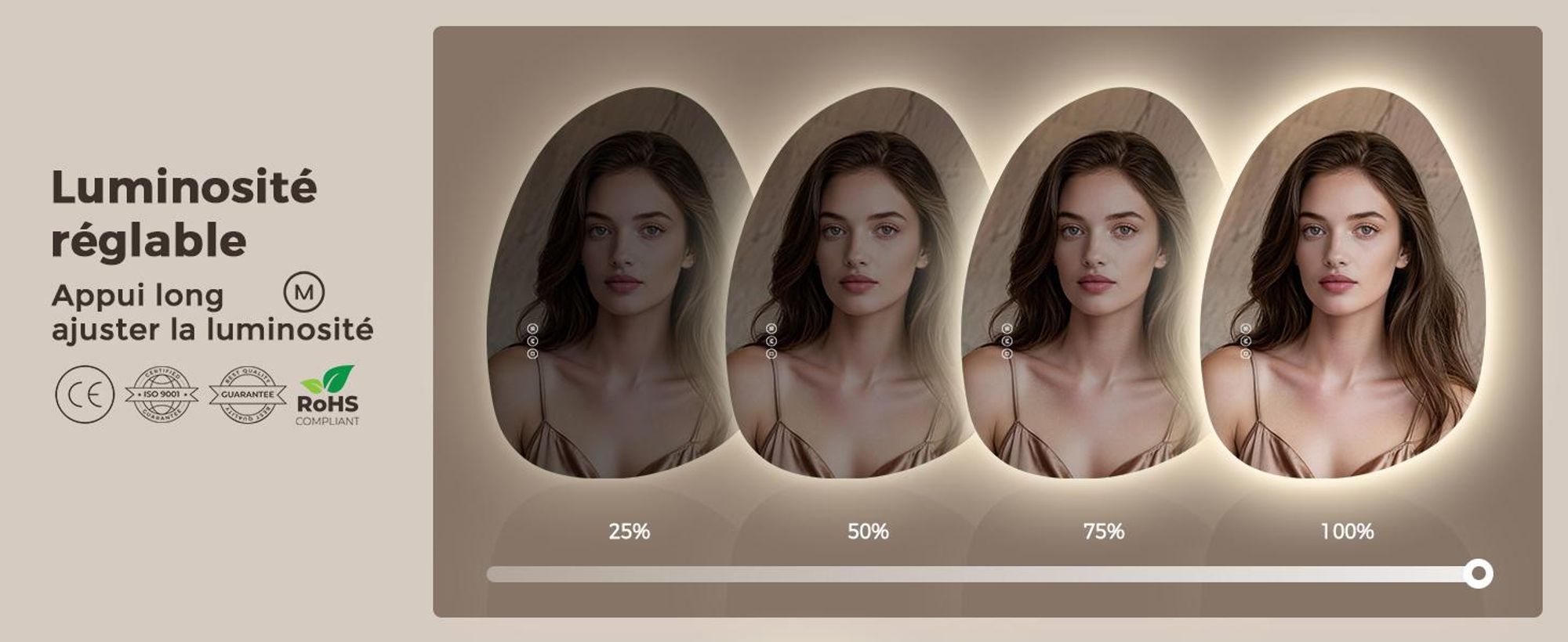 S'AFIELINA Miroir LED de Maquillage pour Salle de Bain – Anti-buée, Éclairage 3 Couleurs Réglables & Interrupteur Tactile, 50×85 cm