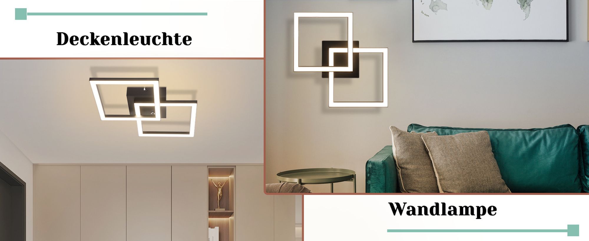 ZMH LED Deckenleuchte Flurlampe Deckenlampe Schwarz Wohnzimmerlampe 24W 4000K Küchenlampe Modern Neutralweiß Schlafzimmerlampe Eckig Deckenbeleuchtung