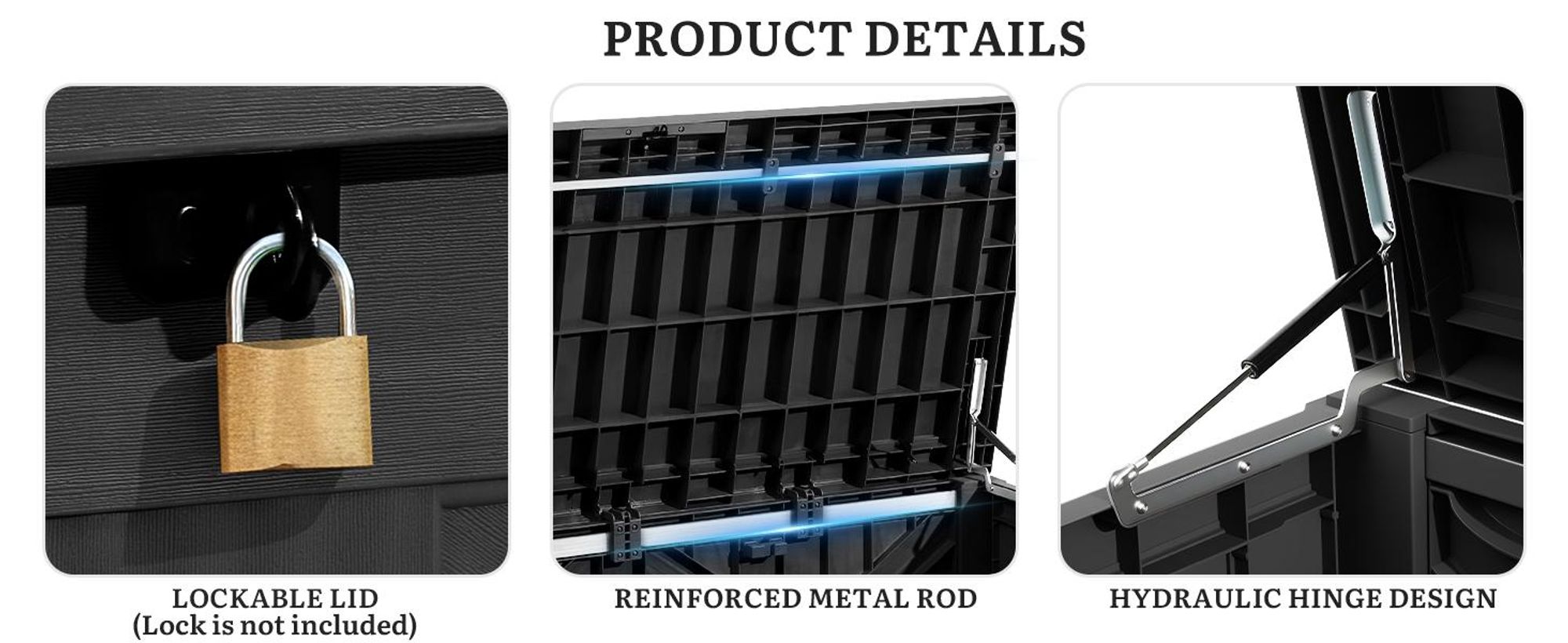 YITAHOME Aufbewahrungsbank 450L, Auflagenbox, Gartenbox mit Deckel, Wetterfeste Outdoor-Sitzbank, Schwarz