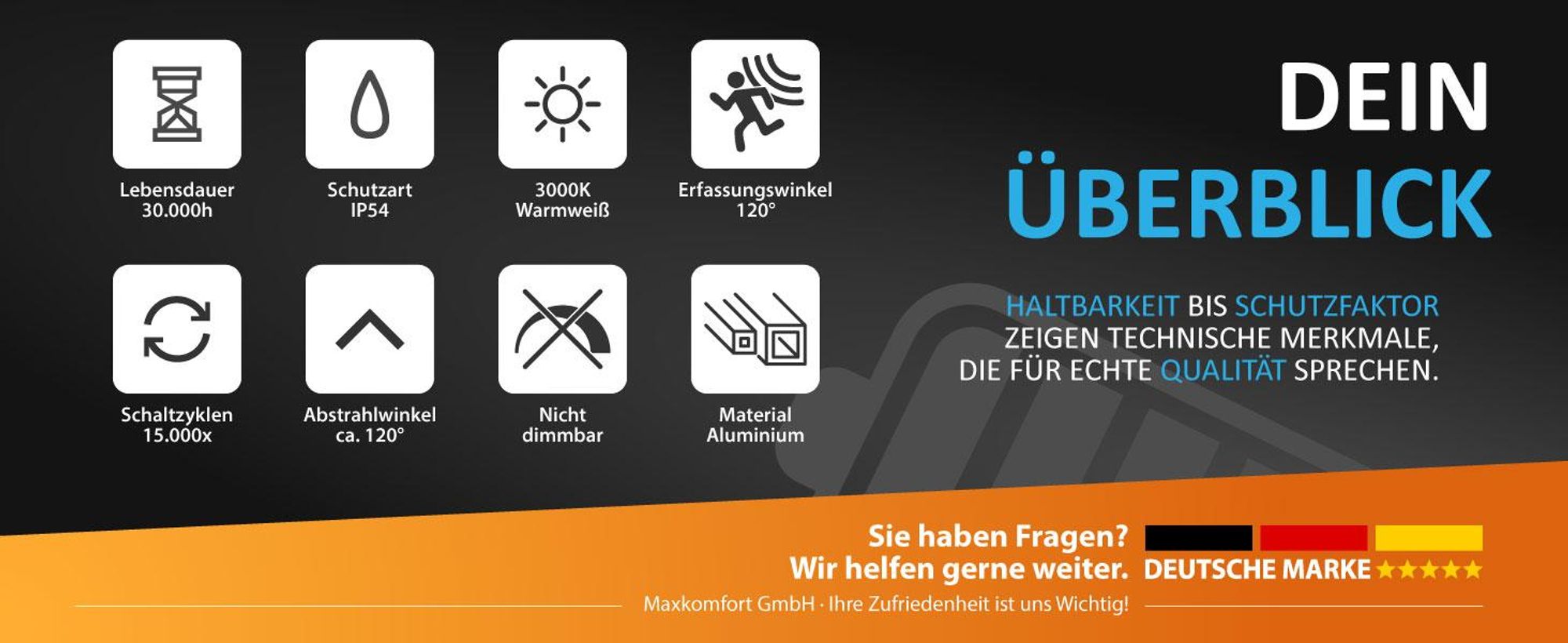 LED Außenwandleuchte mit Sensor 1521C1 12W 3000K IP54 schwarz, warmweiß 1200lm