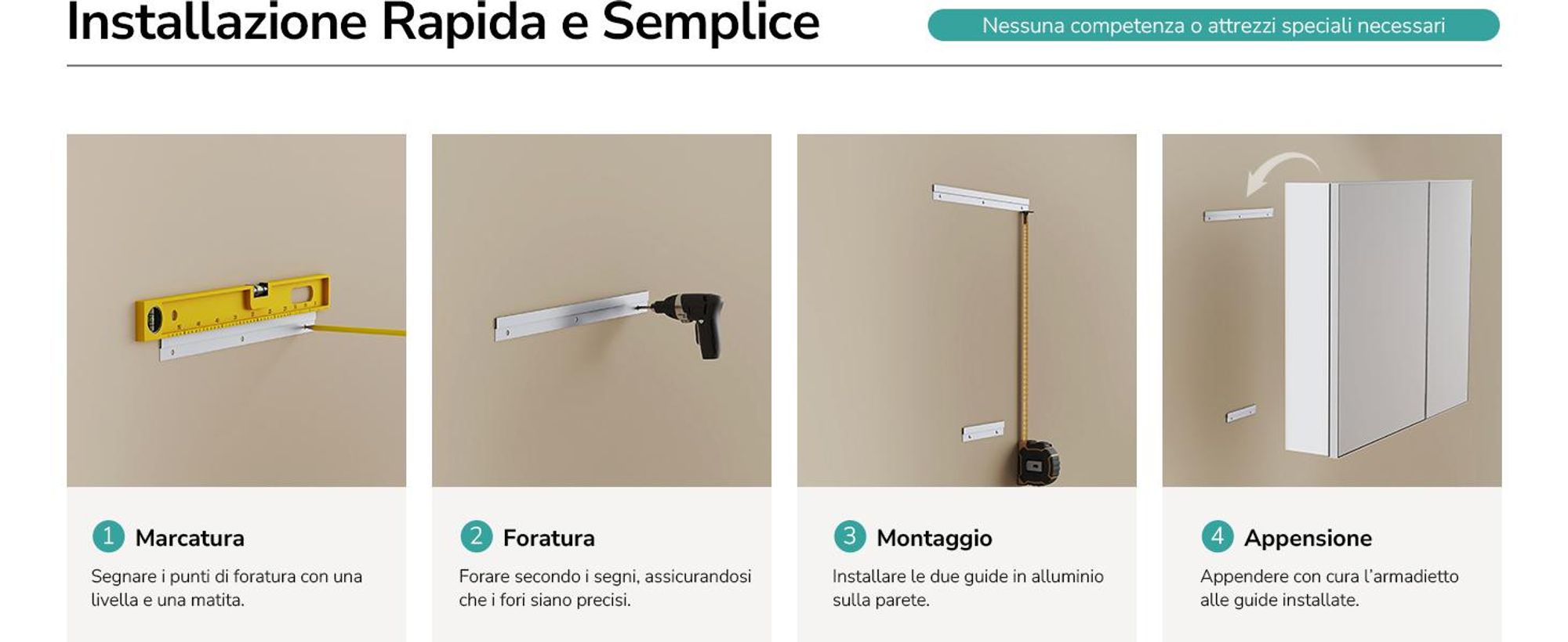 Armadio a specchio EMKE bianco opaco a doppia anta 65x80x14,5 cm a parete con portaoggetti e ripiano regolabile in vetro d'acciaio Ideale per l'organizzazione del bagno