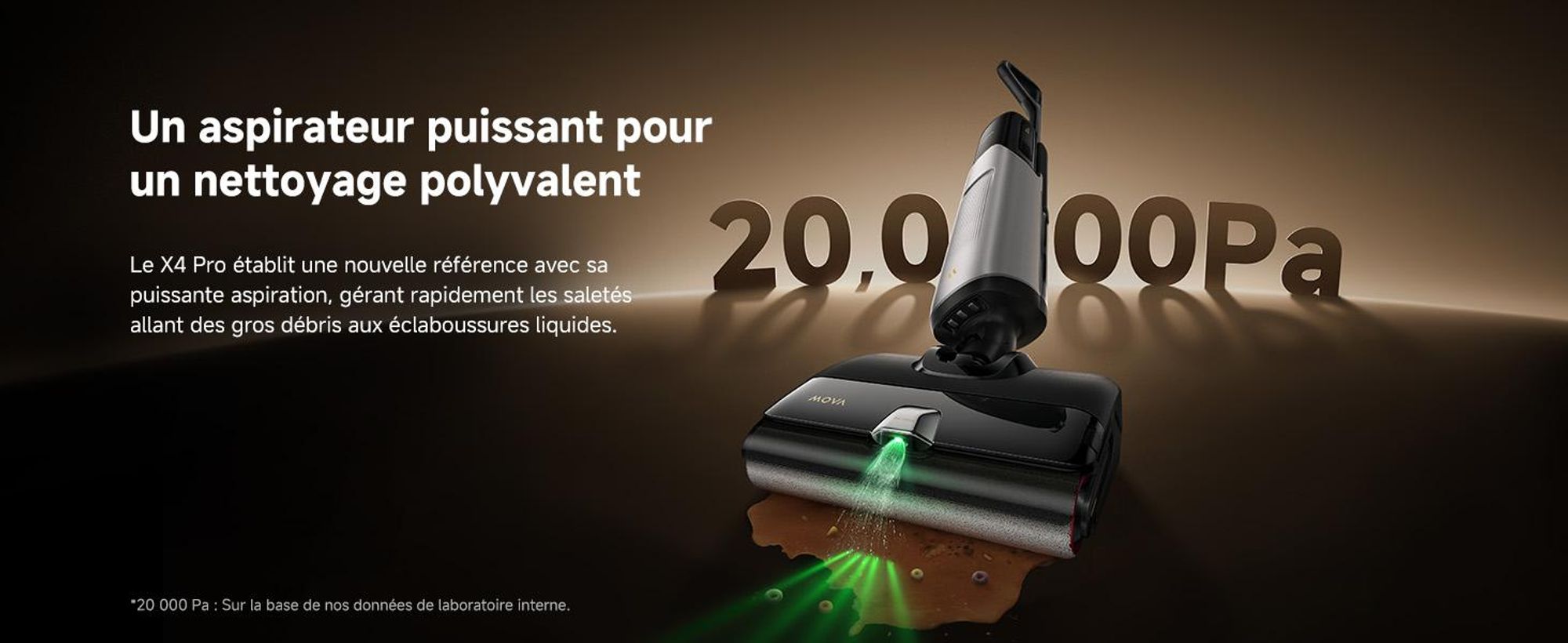 MOVA X4 Pro aspirateur balai sans fil, aspirateur laveur sec et humide 20 kPa, lavage eau chaude, auto-nettoyage 100 °C, brosse LED,  ajustement intel