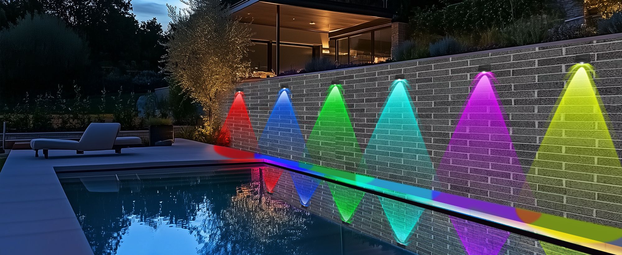 12er-Pack Solar-Zaunleuchten für den Außenbereich, wasserdicht, hohe Helligkeit, LED-Spotlinse, Deckleuchten, 7 Modi, Warm- und Kaltweiß, RGB