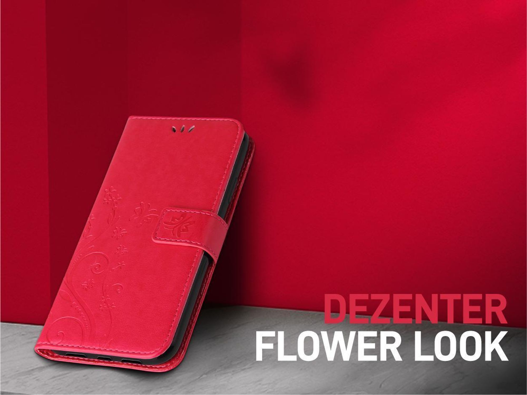 Handyhülle für Apple iPhone 16 Pro Max Floral Blumen Schmetterling Flip Cover Hülle Case Klapphülle Handytasche Farbe: Violett