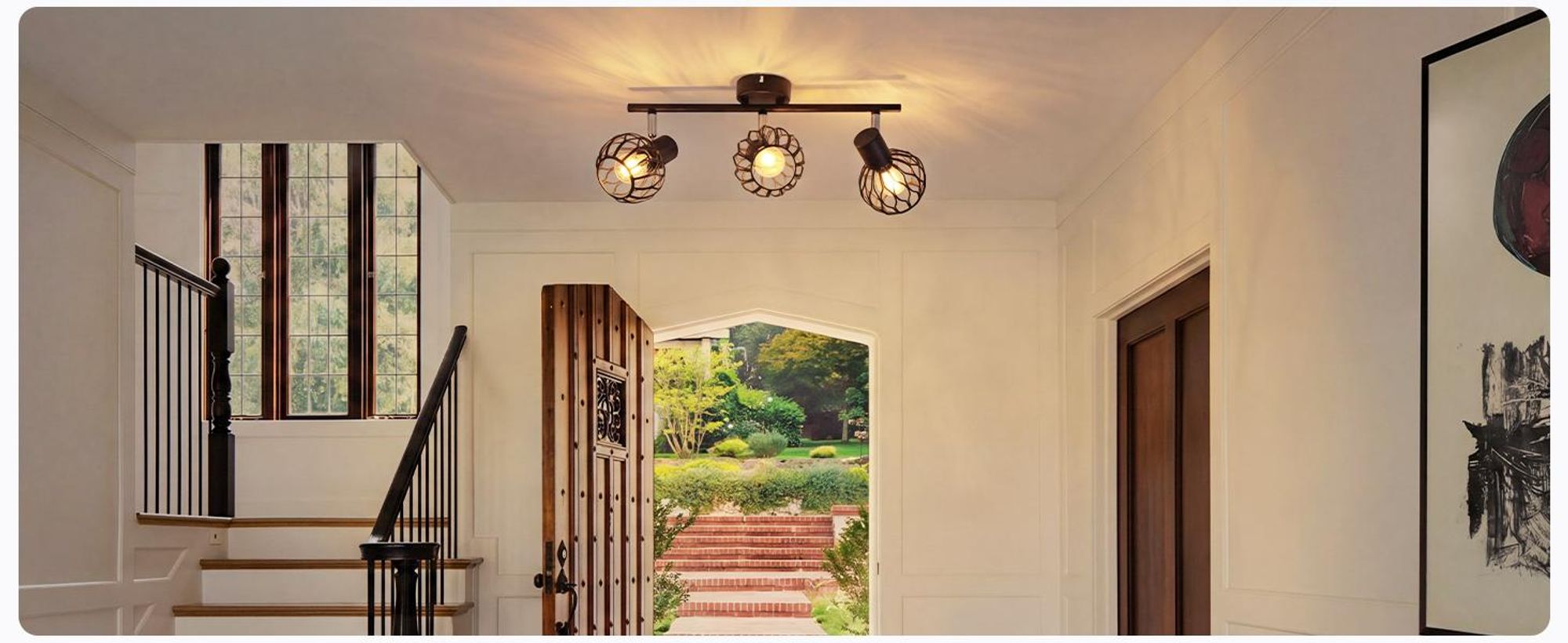 ZMH LED plafondspot met 3 lampen, zwart, E14, metalen behuizing. Keukenlamp, 350° verstelbaar. Geschikt als woonkamerlamp, plafondspots, binnenverlichting, voor de hal of keuken