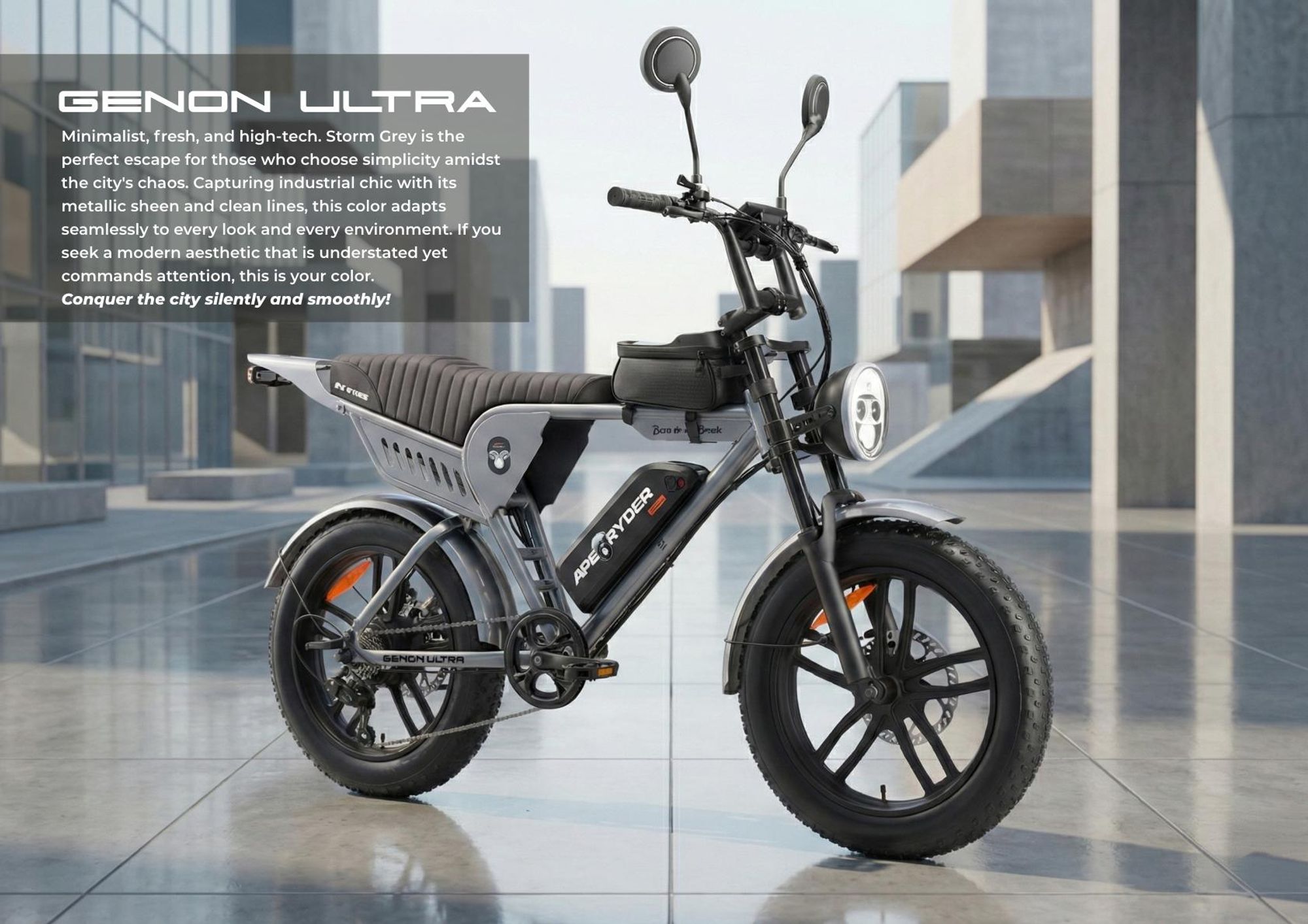 APE RYDER Genon Ultra E-Bike 20 Zoll Fatbike, 250W Motor, 48V 15Ah Akku (100-130 km), Shimano 7-Gang, Doppelscheibenbremsen