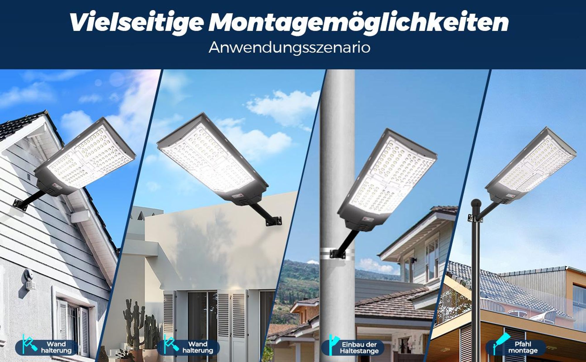 2000W LED Solar Straßenlampe 144 LEDs mit Bewegungsmelder und Fernbedienung, IP67 wasserdicht, Solarleuchte Außen für Garten und Hof, Kaltweiß
