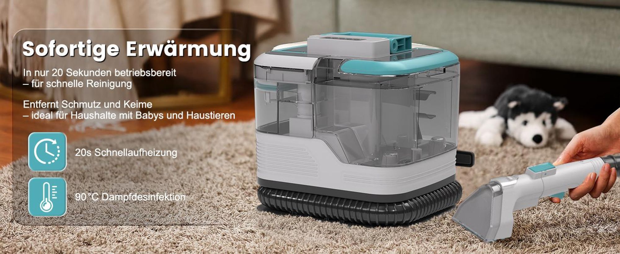 4-in-1 Waschsauger mit Power-Dampf für hygienische Reinigung: 12000Pa Saugkraft, Doppeltank & Touchscreen. Ideal für Auto, Sofa & Haustiere
